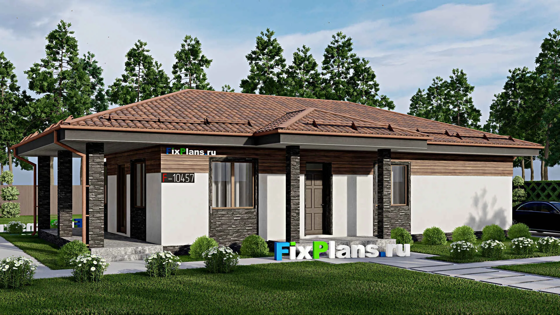 F-10457 - Проект одноэтажного дома 11 на 17, площадью 130 м² с 3 спальнями