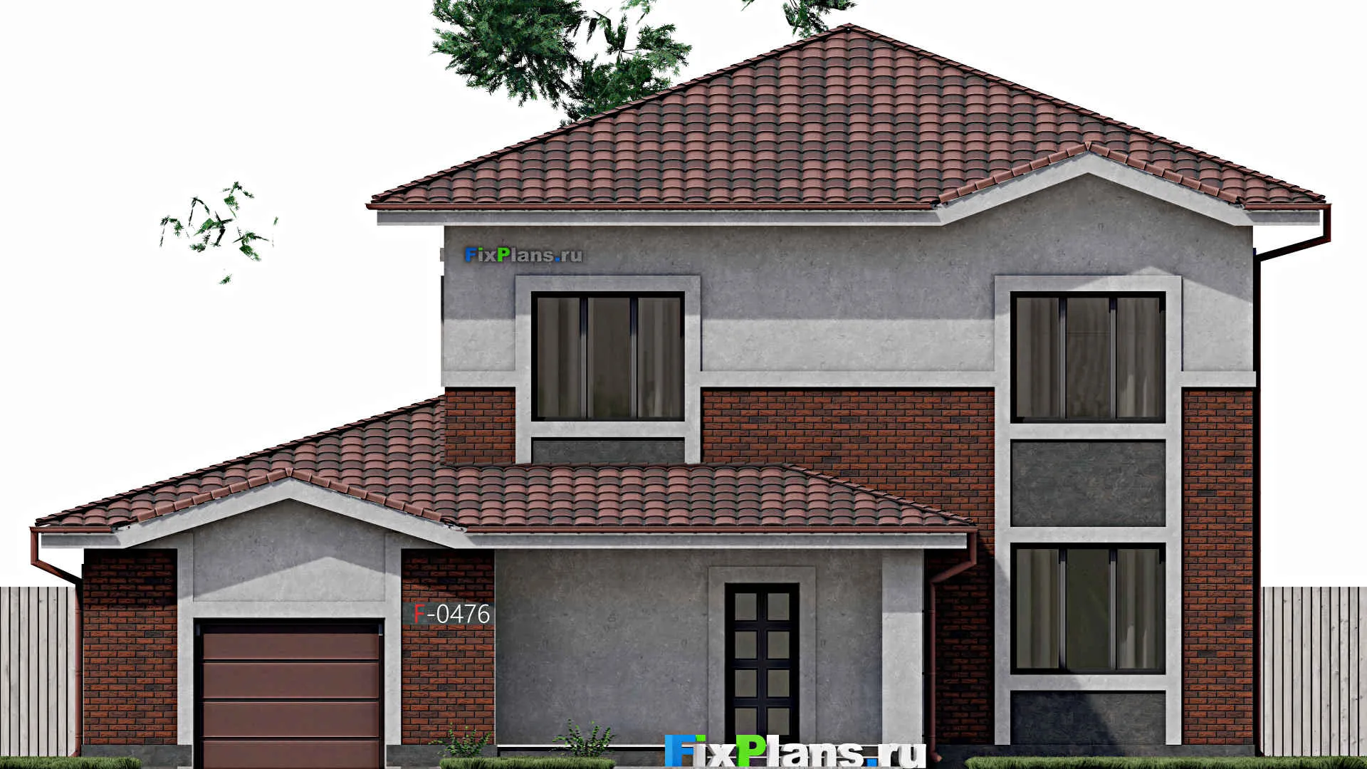 F-0476 - Проект двухэтажного дома 13 на 16, площадью 230 м² с террасой, гаражом на 1 машину и 3 спальнями