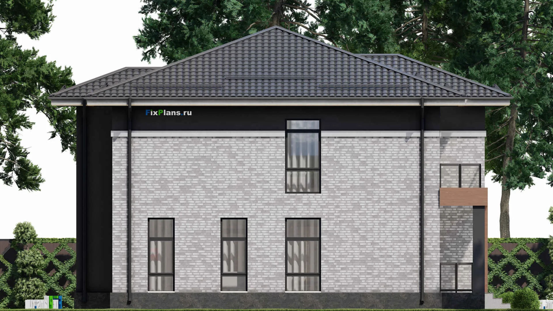 F-1907 - Проект двухэтажного дома 13 на 14, площадью 270 м² с террасой, балконом и 5 спальнями