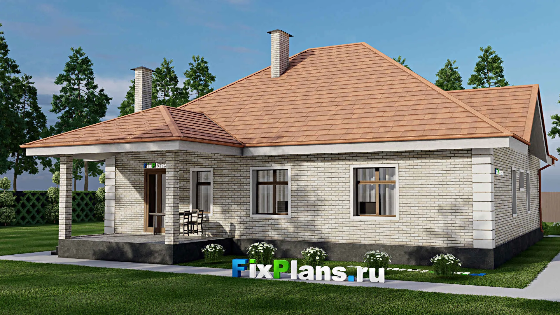 F-10178 - Проект одноэтажного дома 16 на 19, площадью 200 м² с террасой и 3 спальнями