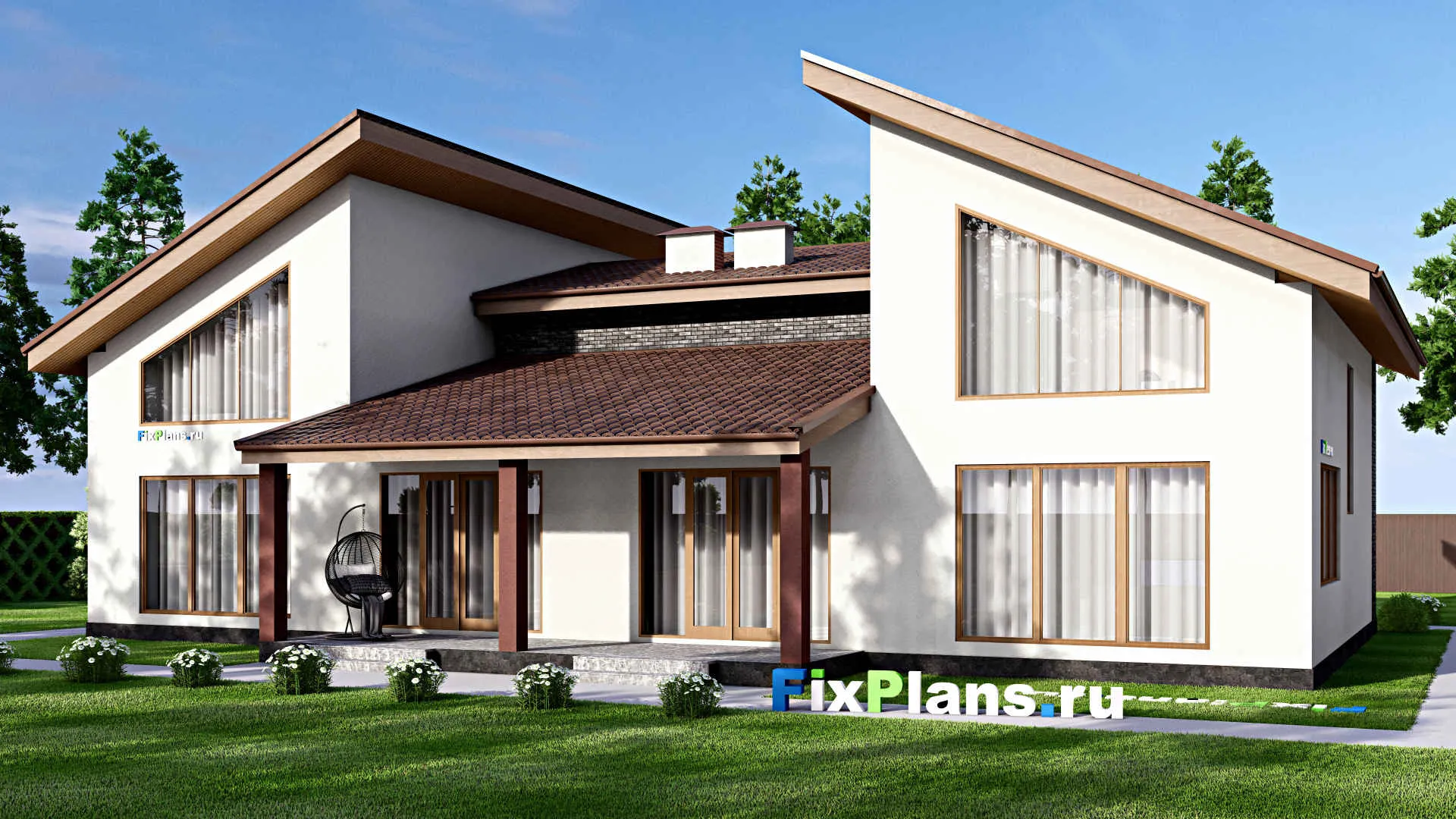 F-15848 - Планы дома с мансардой 16 на 22, площадью 340 м² с террасой и 6 спальнями