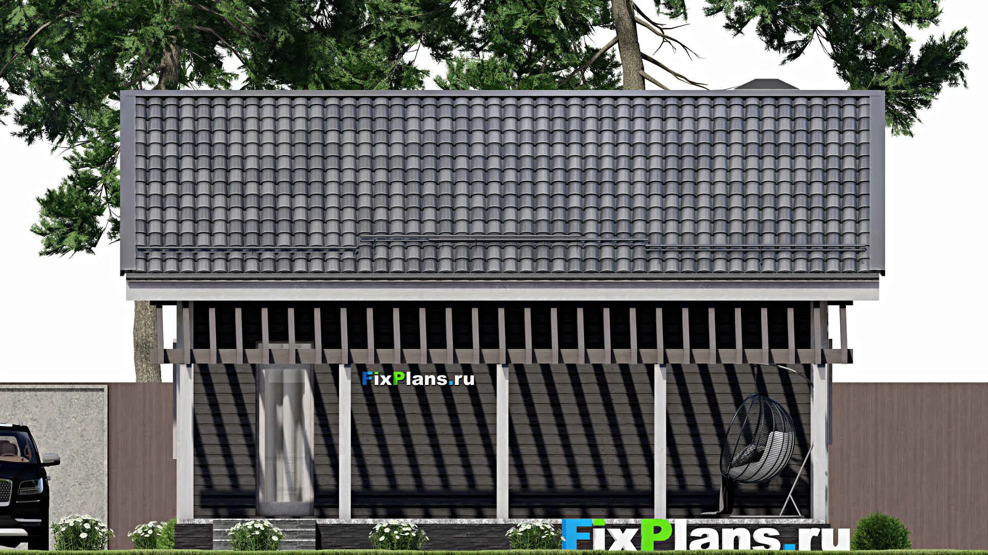 F-9179 - Проект одноэтажного дома 9 на 11, площадью 70 м² с террасой и 1 спальнями