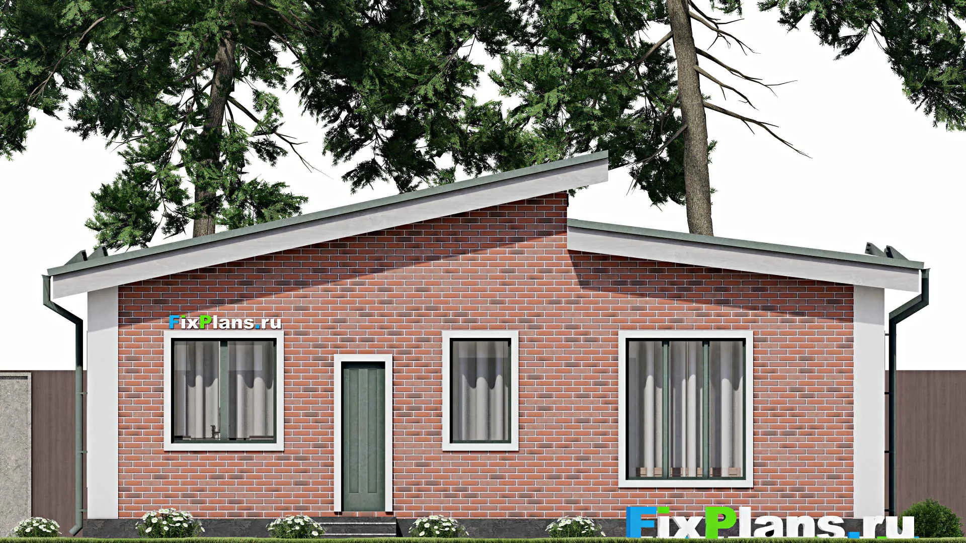 F-8963 - План одноэтажного дома 11 на 12, площадью 100 м² с террасой и 2 спальнями