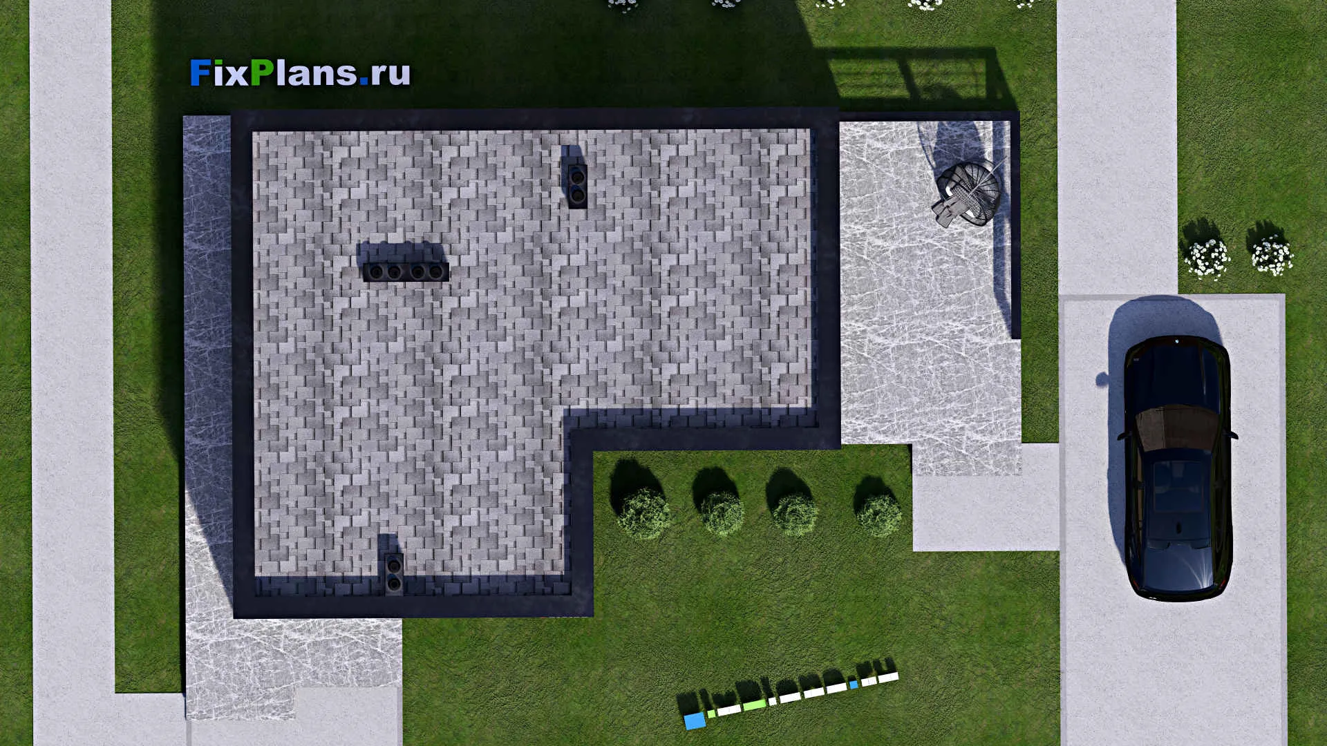 F-15137 - Проект бани 11 на 16, площадью 110 м² с комнатой отдыха, терассой и санузлом