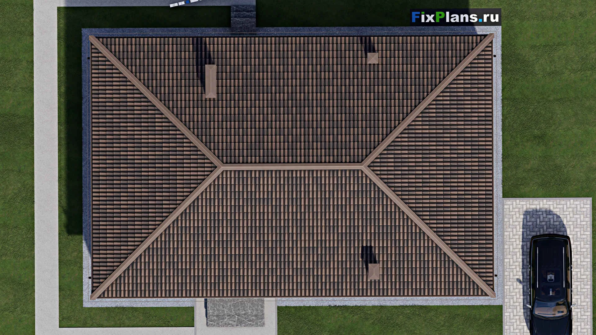 F-1259 - План одноэтажного дома 12 на 18, площадью 170 м² с 5 спальнями