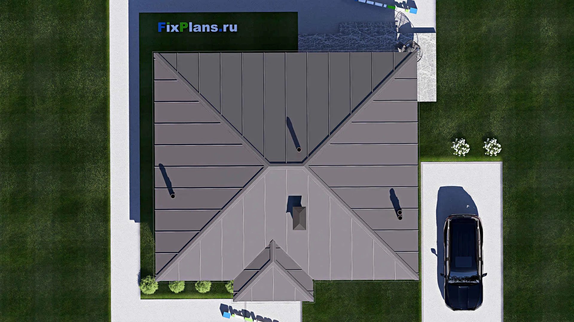 F-19466 - Проект одноэтажного дома 13 на 14, площадью 120 м² с террасой и 3 спальнями