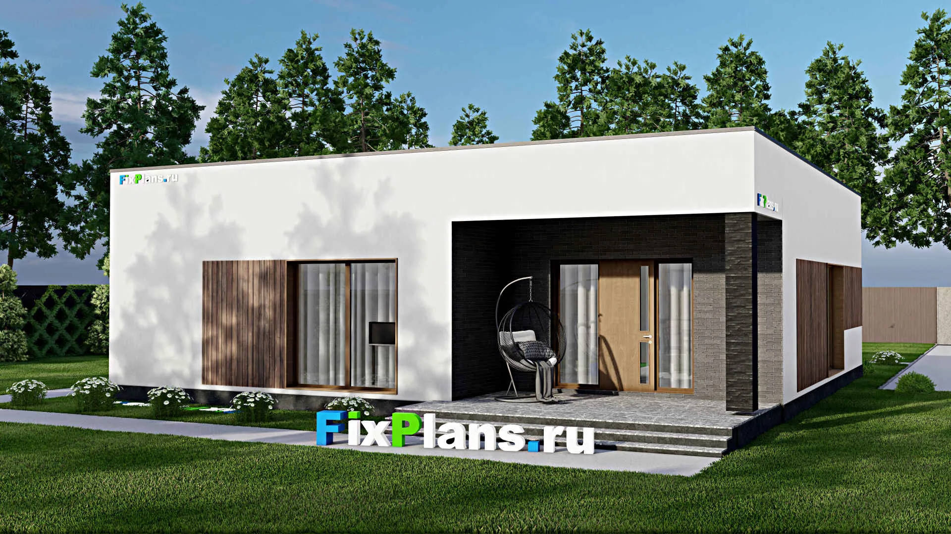 F-9341 - План одноэтажного дома 14 на 15, площадью 150 м² с террасой и 3 спальнями