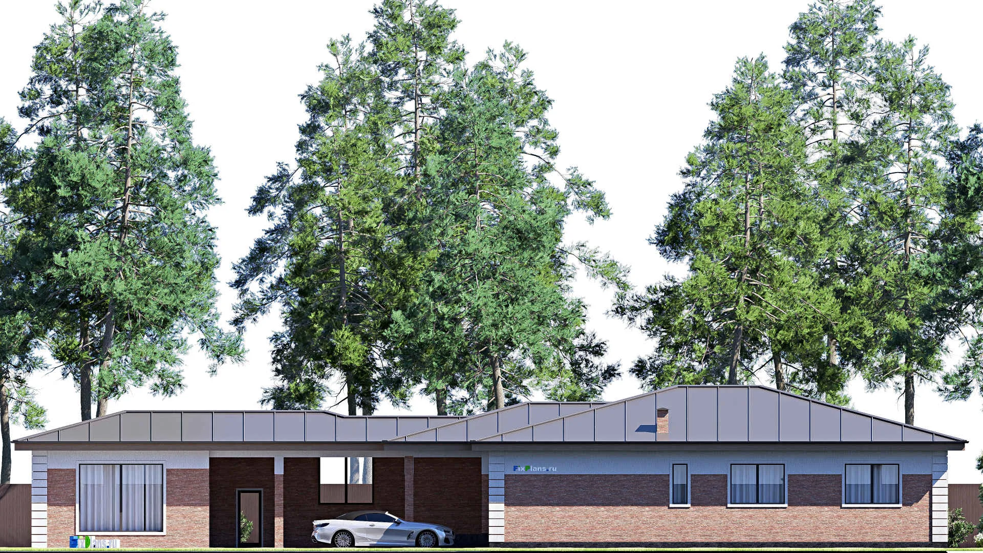 F-18746 - Проект одноэтажного дома 15 на 33, площадью 280 м² с террасой и 4 спальнями