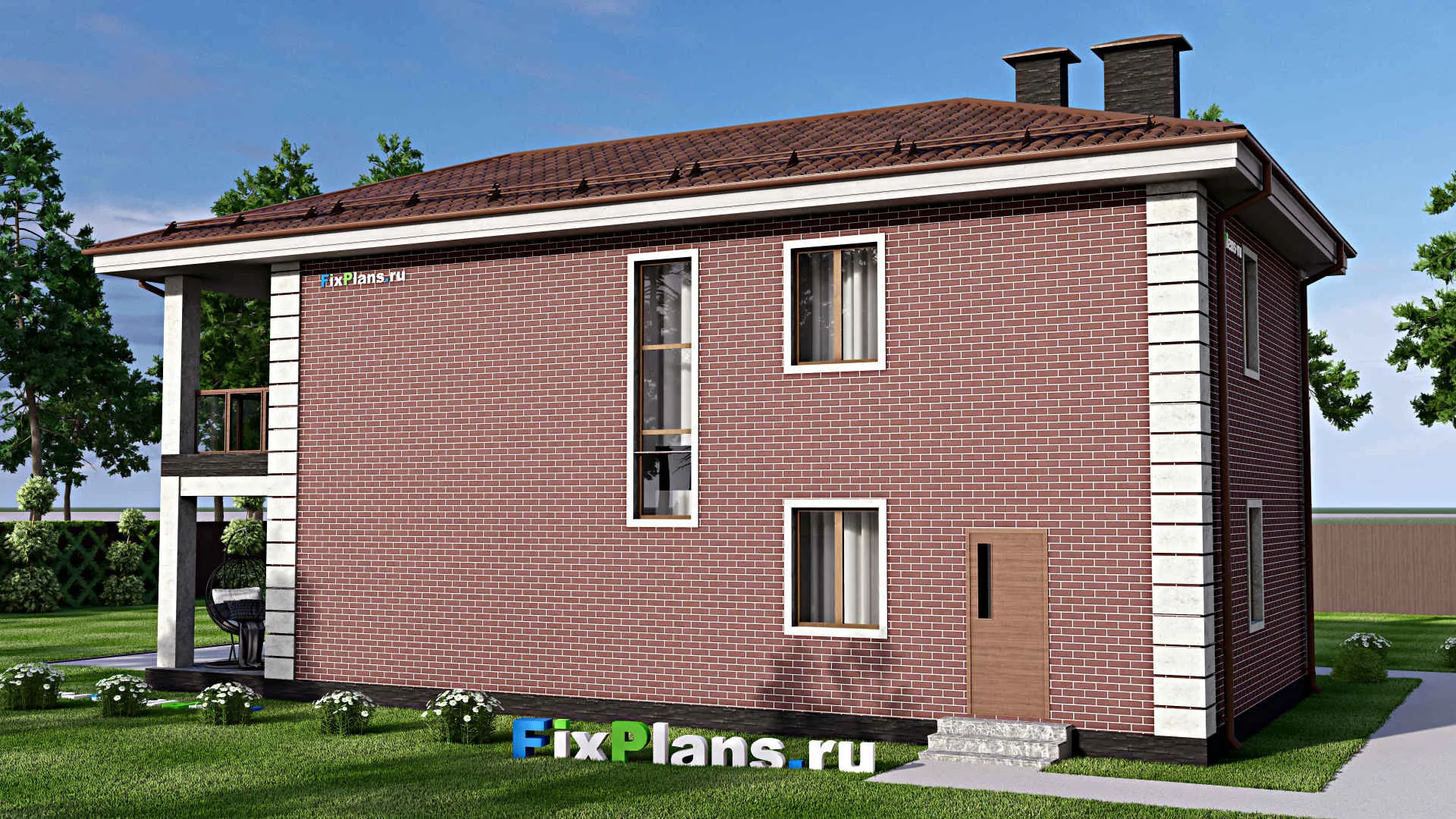 F-13238 - Проект двухэтажного дома 10 на 16, площадью 200 м² с террасой, балконом и 4 спальнями