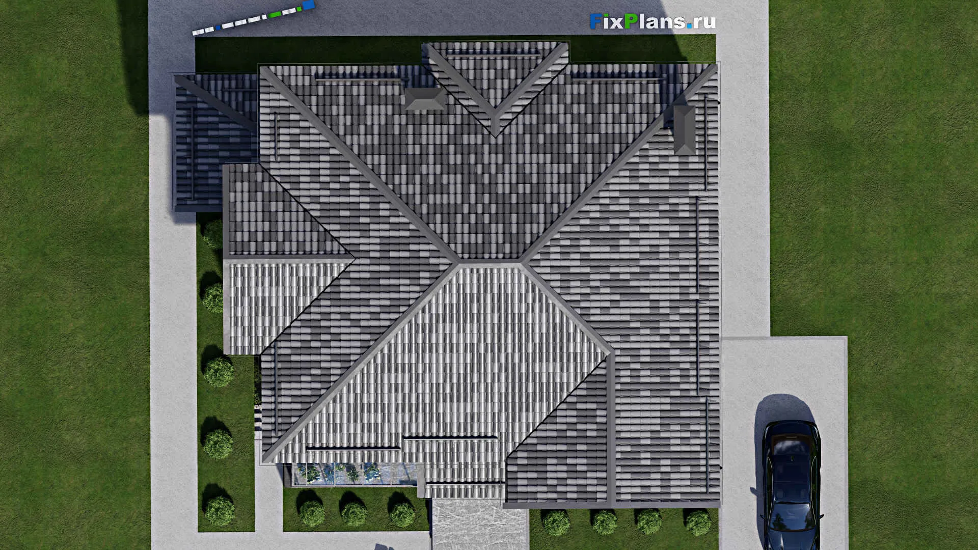 F-2402 - Проект двухэтажного дома с мансардой 14 на 15, площадью 330 м² с террасой и 8 спальнями