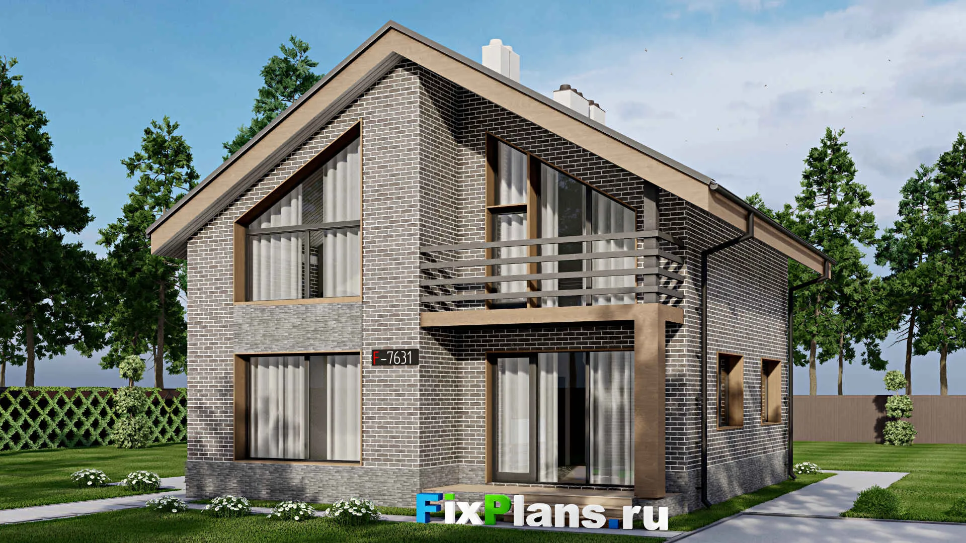 F-7631 - Проект дома с мансардой 10 на 11, площадью 160 м² с террасой, балконом и 3 спальнями