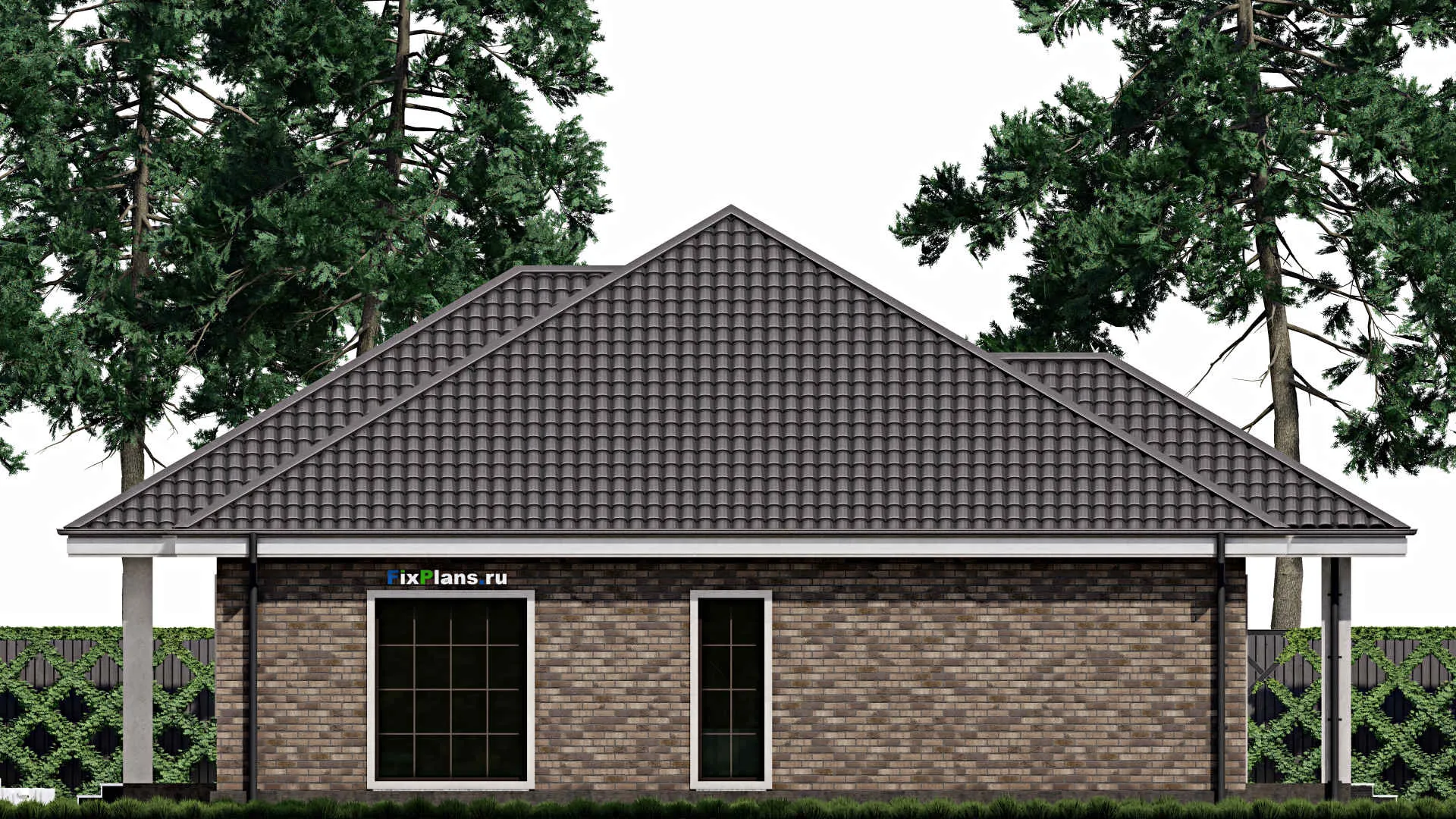 F-0683 - Проект одноэтажного дома 14 на 16, площадью 190 м² с террасой и 3 спальнями