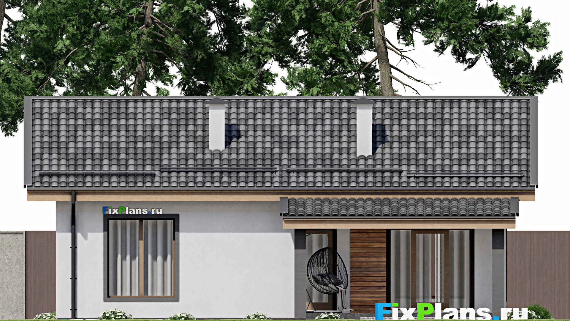 F-6731 - Проект одноэтажного дома 12 на 12, площадью 90 м² с террасой и 2 спальнями