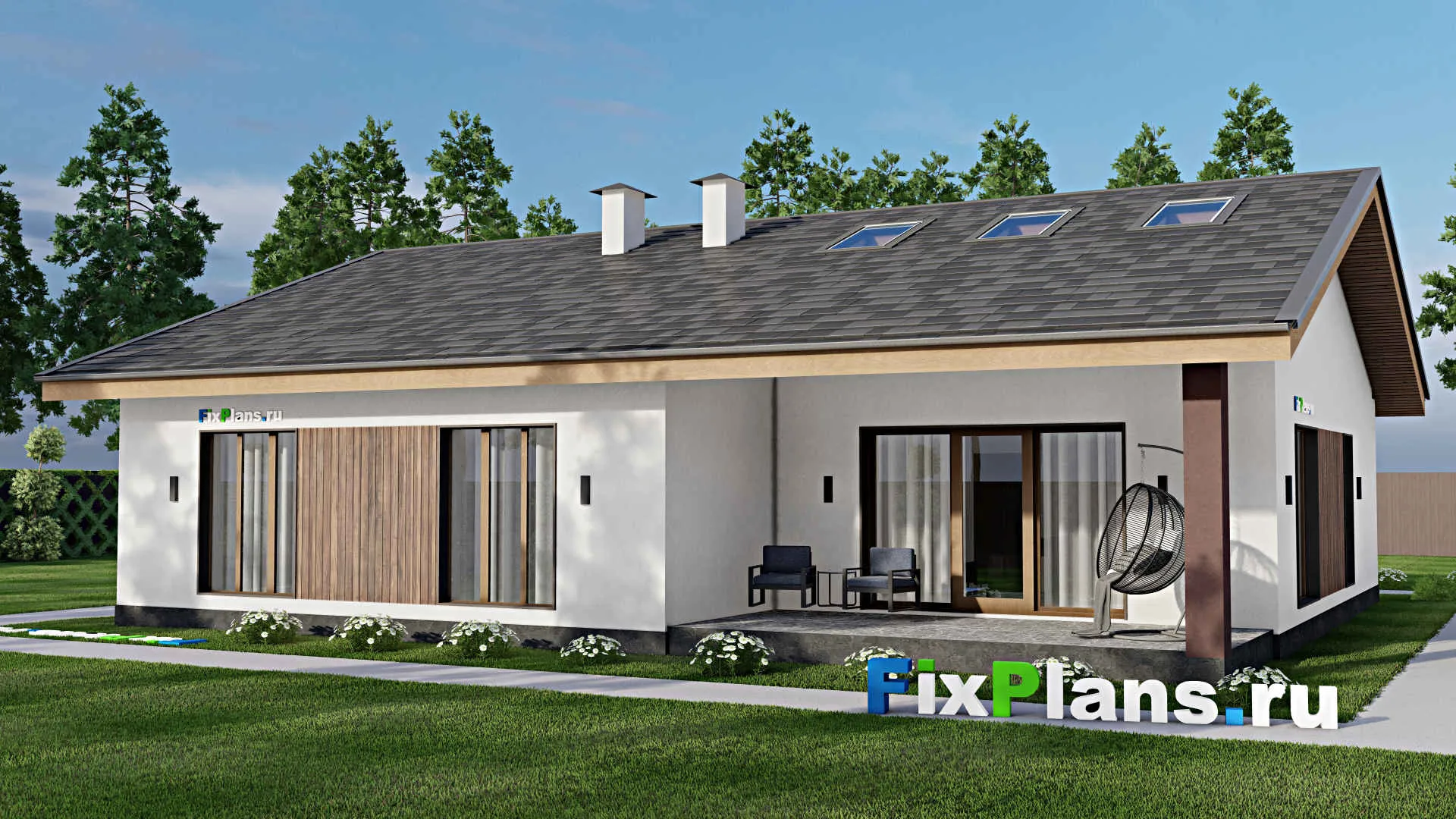 F-12230 - Проект одноэтажного дома 16 на 16, площадью 180 м² с 4 спальнями