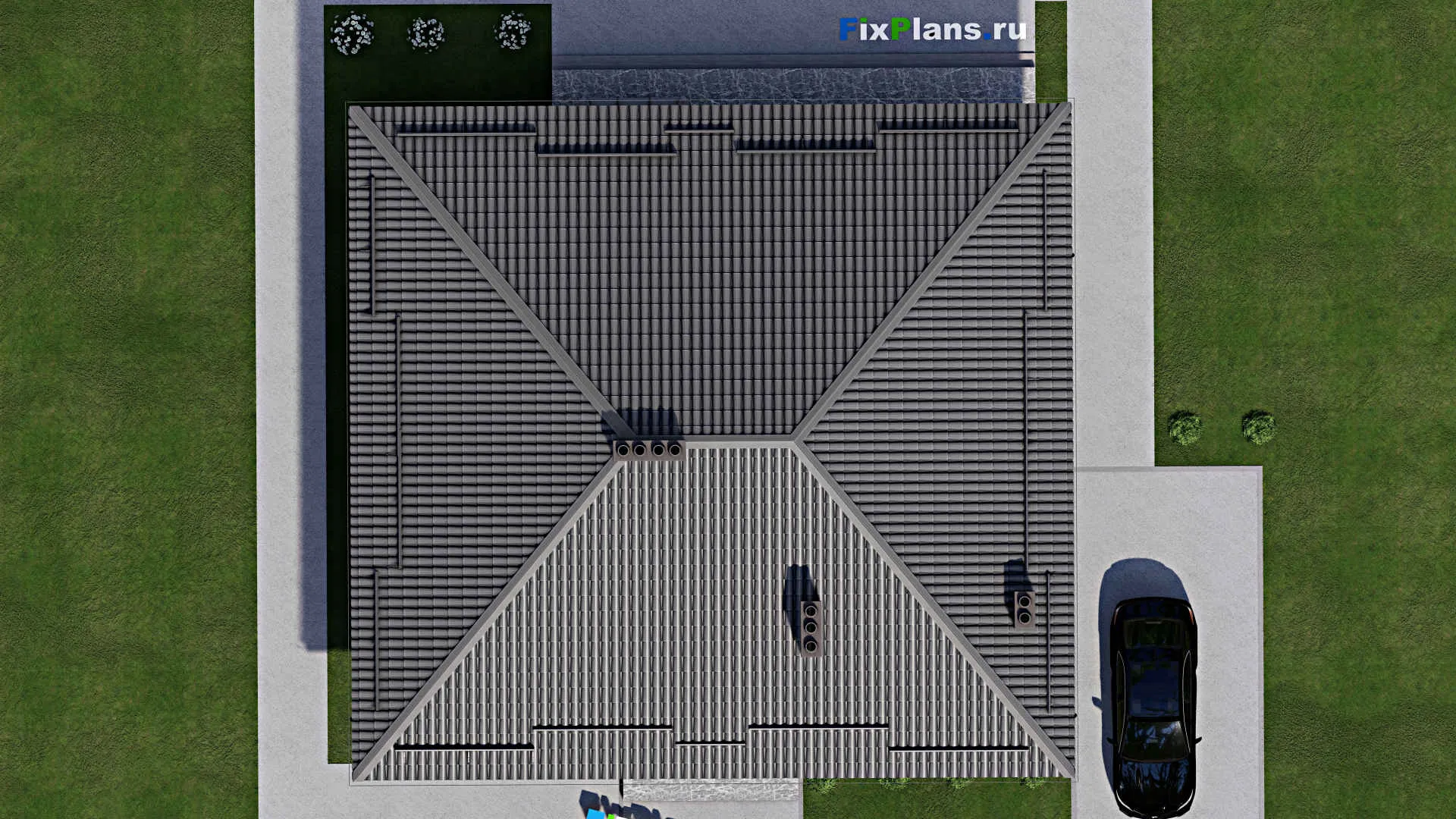 F-4886 - Проект одноэтажного дома 13 на 14, площадью 180 м² с террасой и 4 спальнями