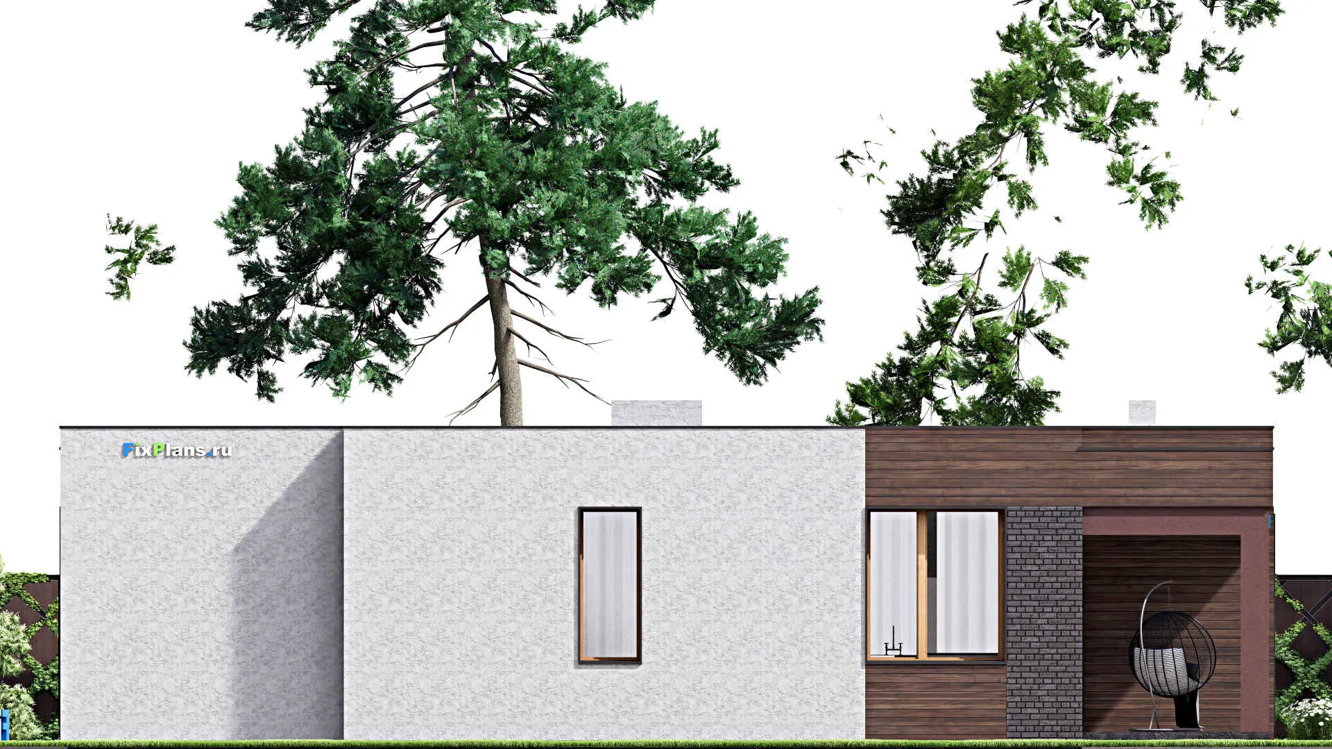 F-16100 - Проект одноэтажного дома 15 на 18, площадью 170 м² с террасой, гаражом на 1 машину и 3 спальнями