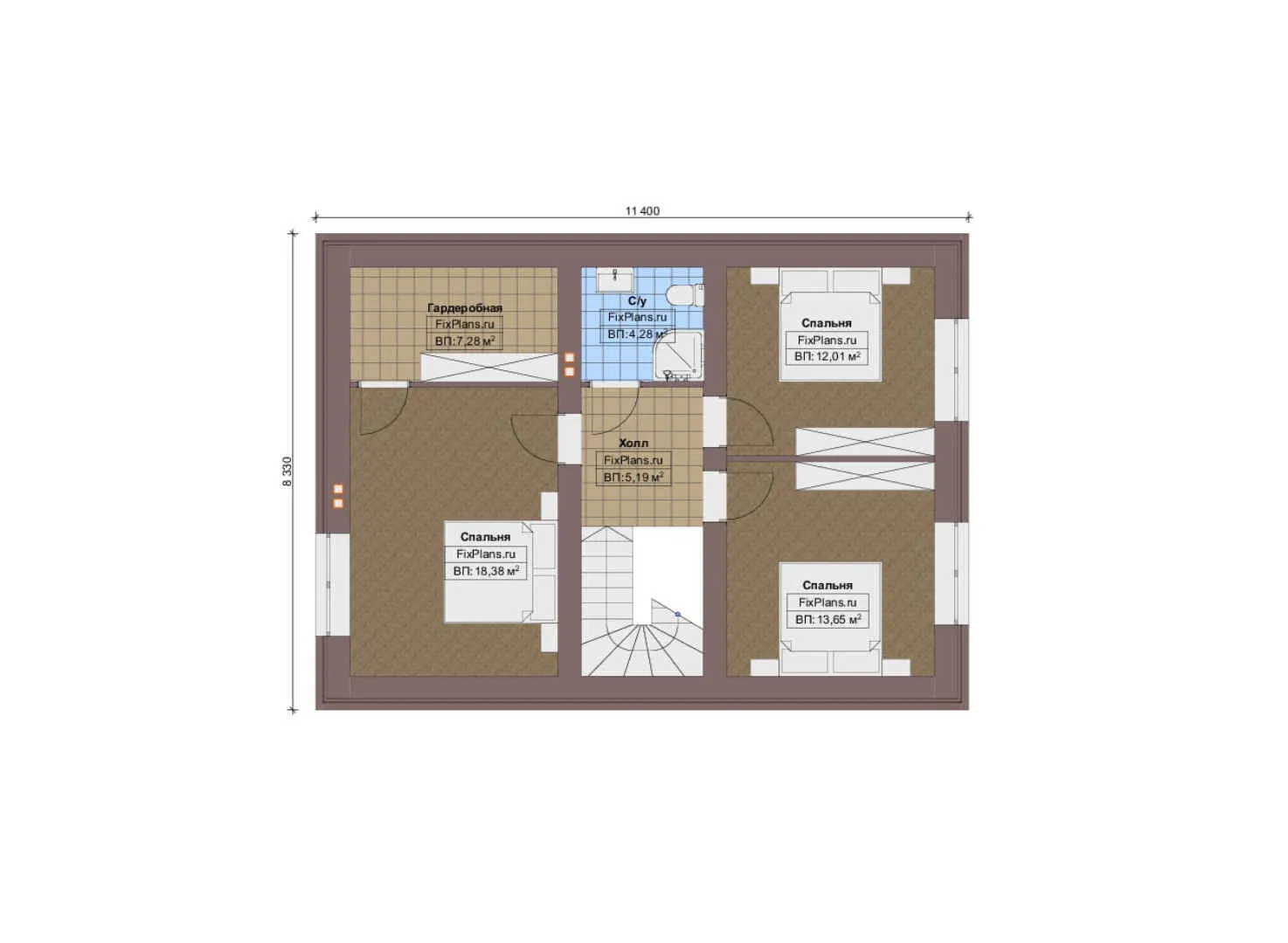 F-12851 - Планы дома с мансардой 10 на 16, площадью 180 м² с гаражом на 1 машину и 4 спальнями