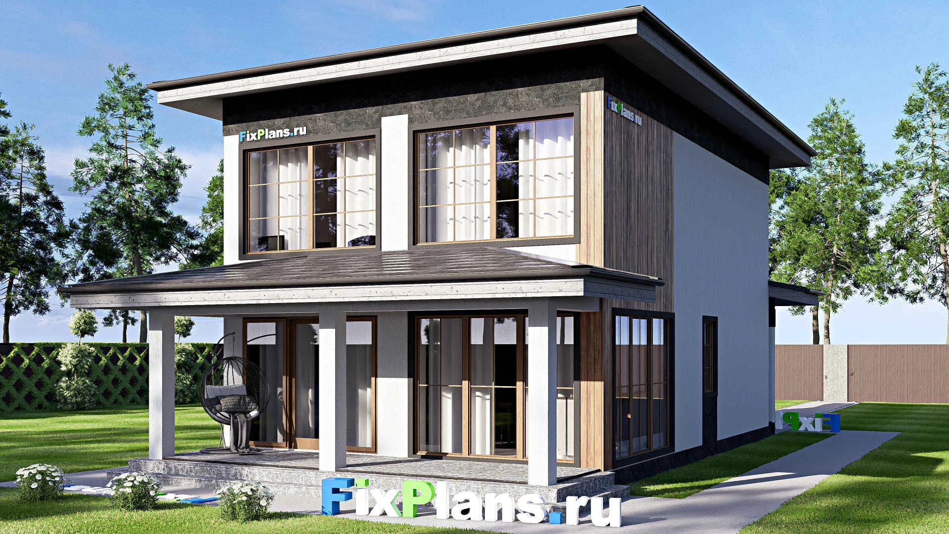 F-19493 - Проект двухэтажного дома 8 на 15, площадью 150 м² с террасой и 4 спальнями