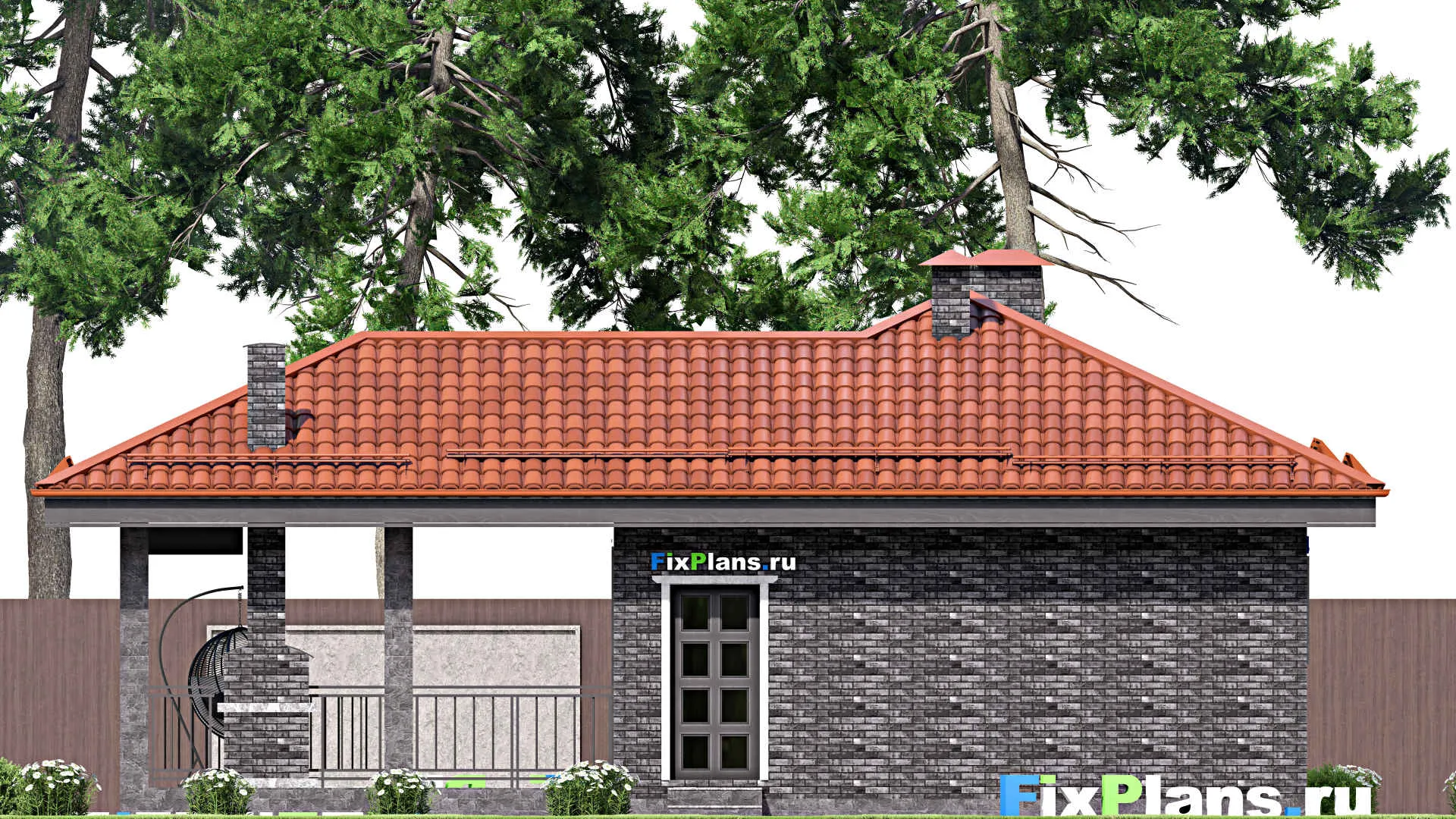 F-14993 - Проект бани 11 на 13, площадью 90 м² с комнатой отдыха, терассой и санузлом