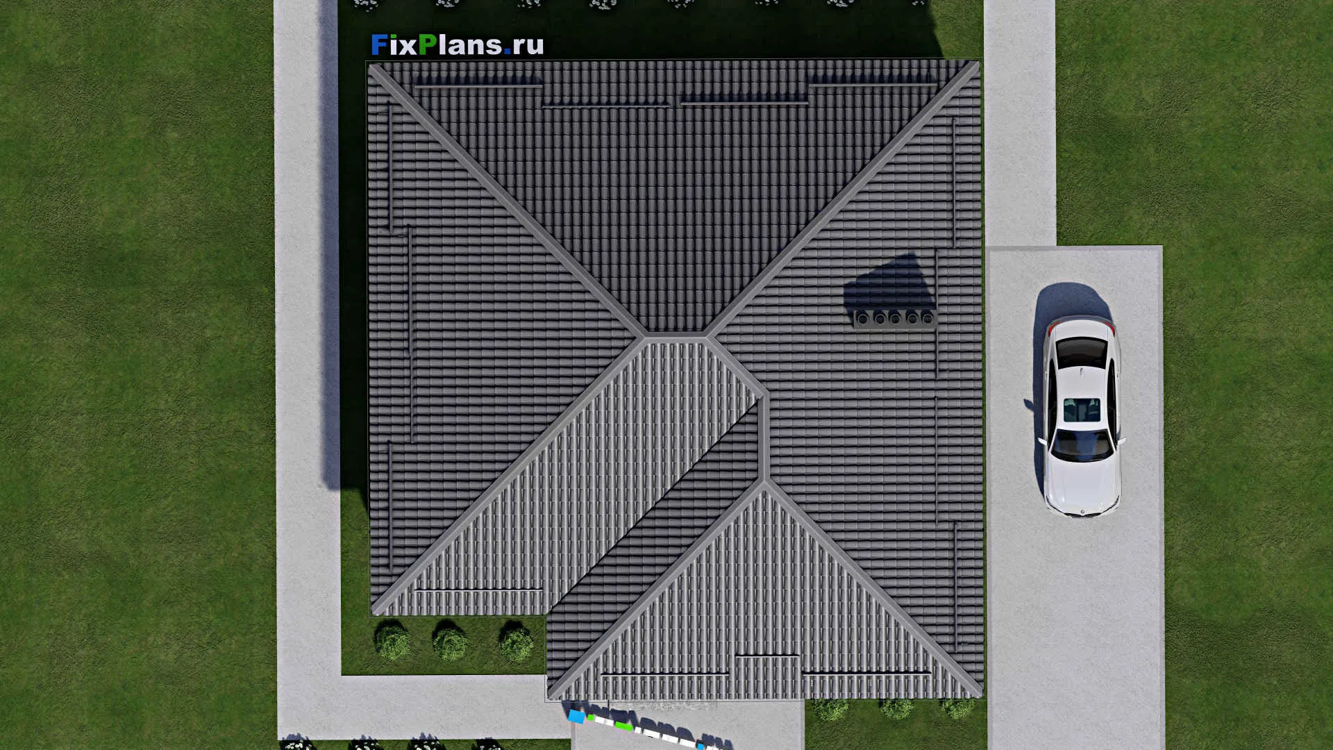 F-4319 - Проект одноэтажного дома 12 на 14, площадью 140 м² с террасой и 3 спальнями