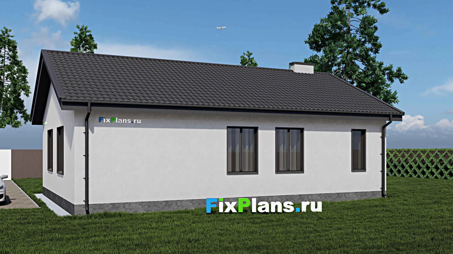 F-0872 - Проект одноэтажного дома 12 на 15, площадью 130 м² с террасой и 3 спальнями