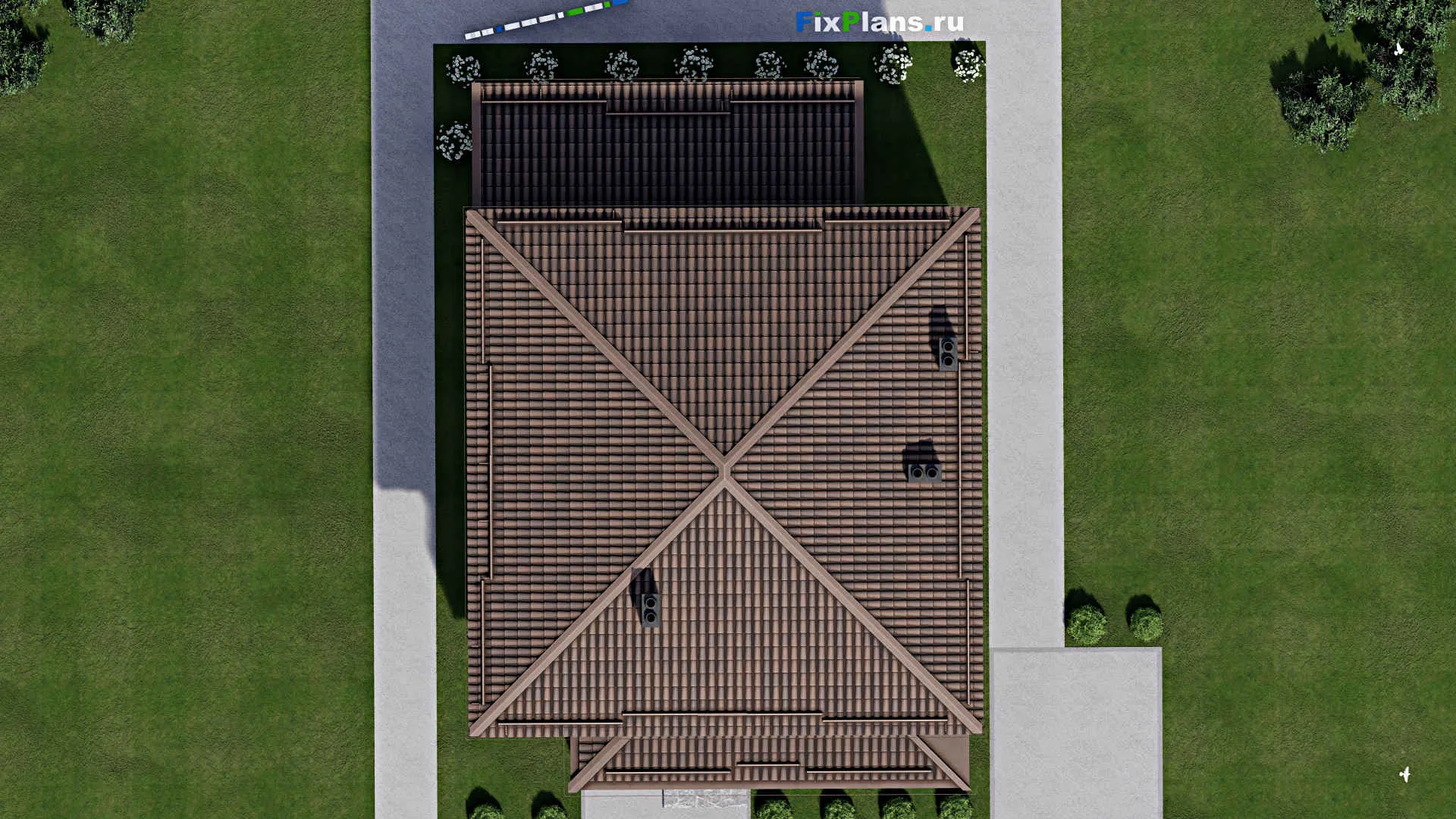 F-7964 - Проект двухэтажного дома 12 на 17, площадью 230 м² с террасой, баней и 4 спальнями