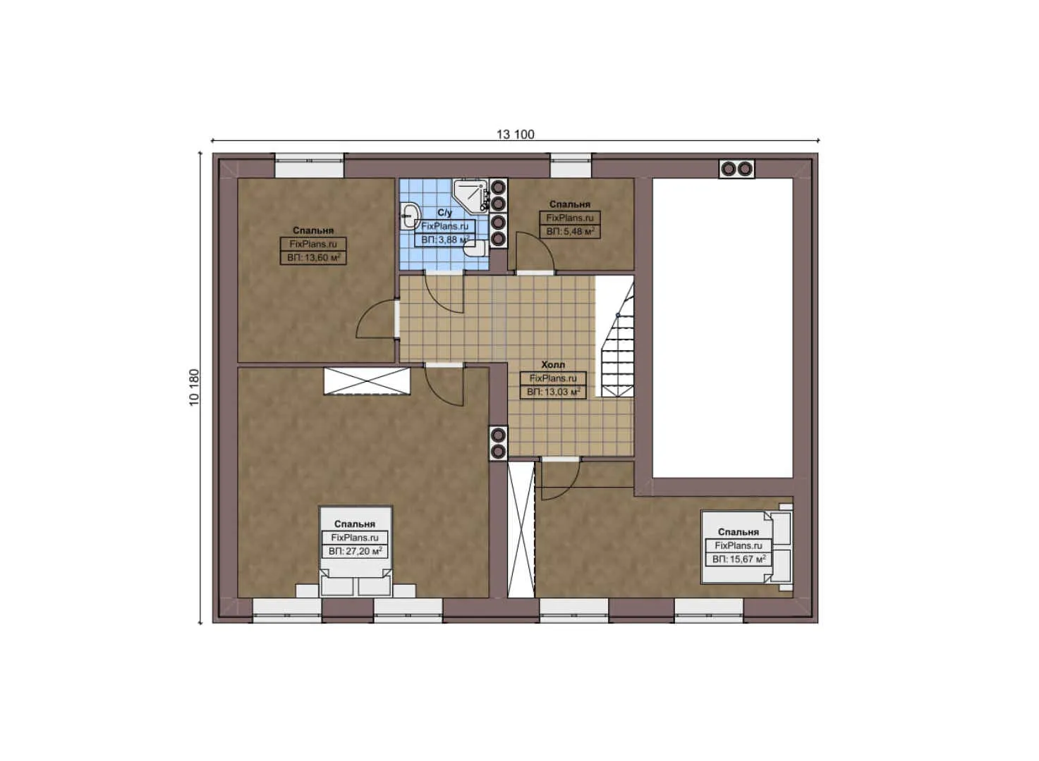 F-4292 - Планы дома с мансардой 11 на 14, площадью 180 м² с террасой и 5 спальнями