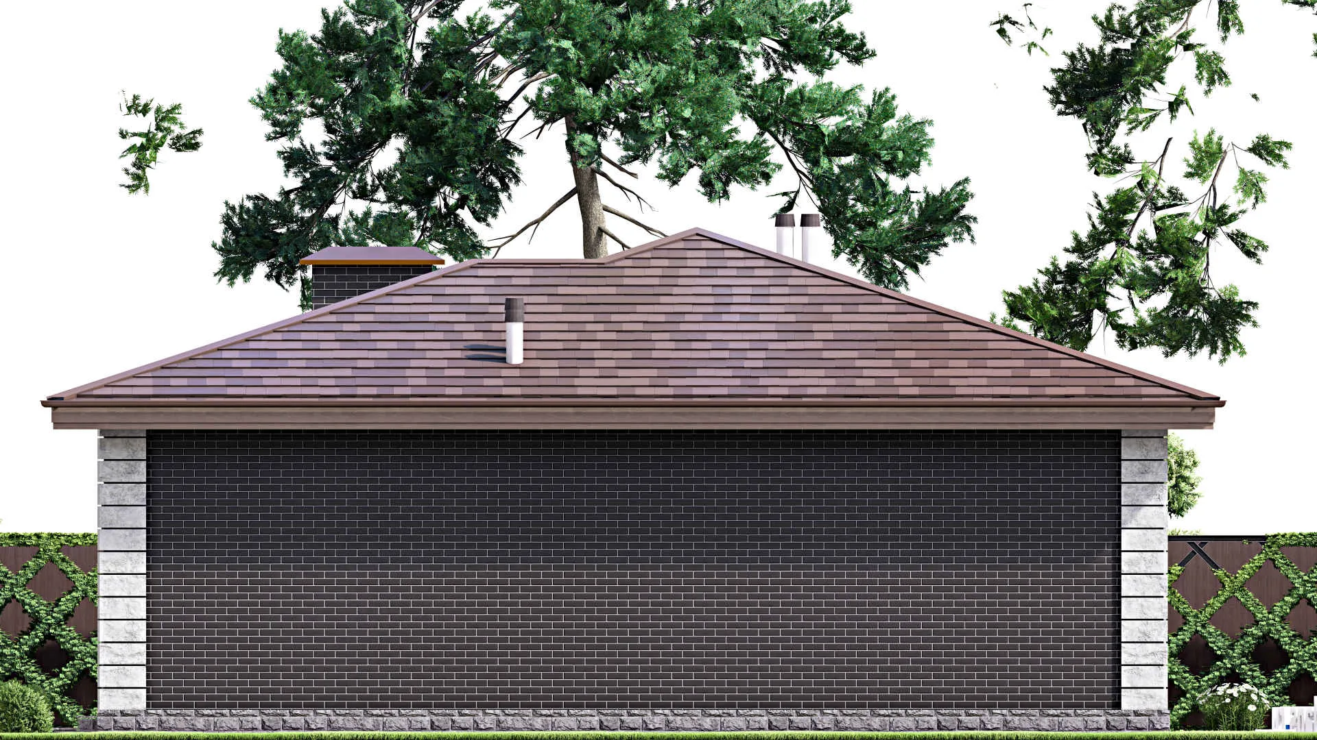 F-13985 - Проект одноэтажного дома 13 на 14, площадью 130 м² с террасой и 3 спальнями