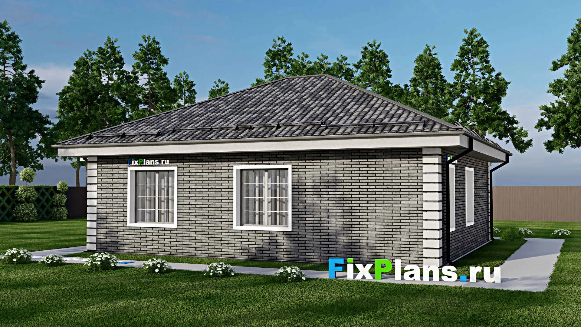 F-7739 - План одноэтажного дома 11 на 12, площадью 120 м² с террасой и 3 спальнями