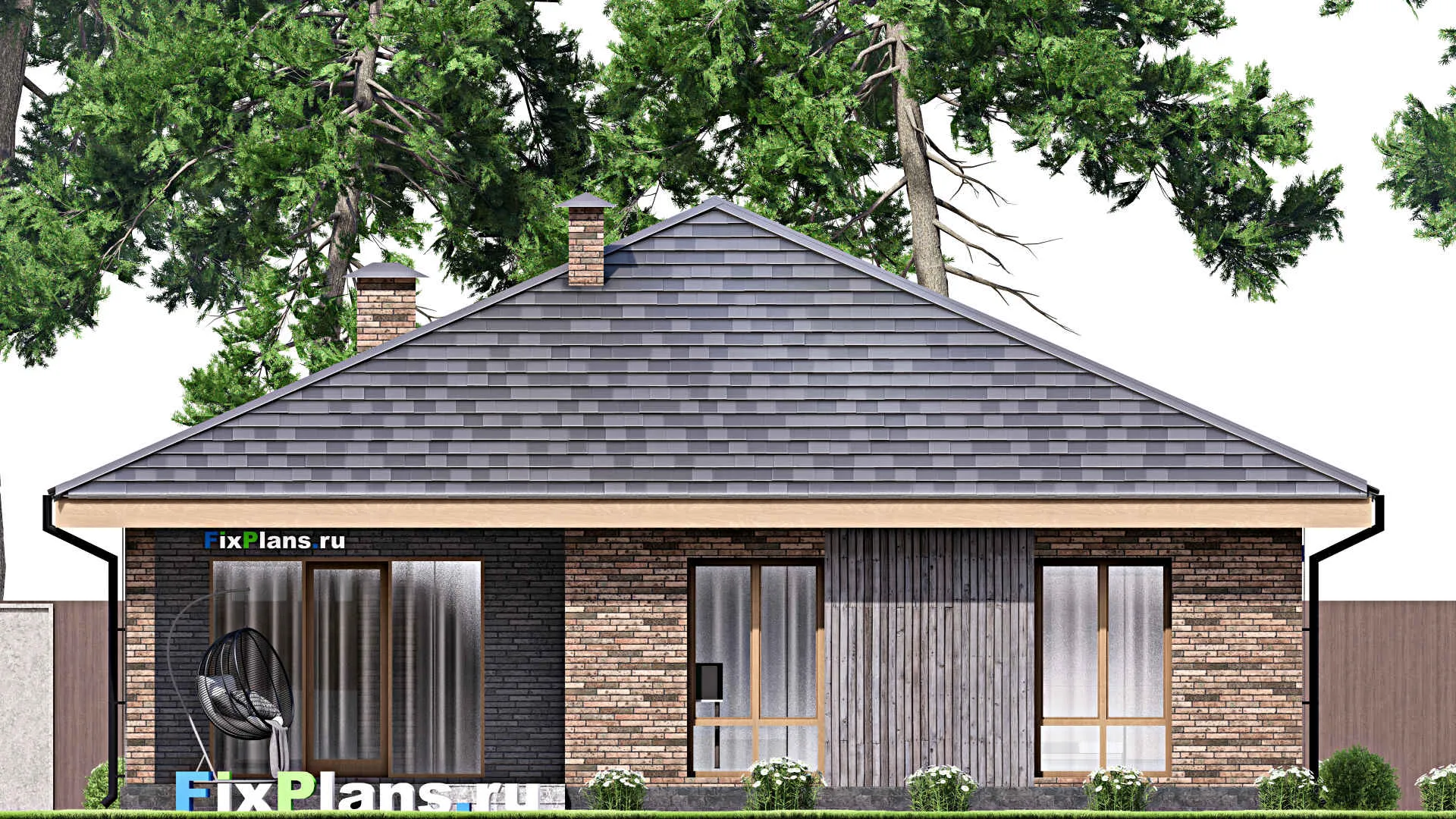 F-14624 - План одноэтажного дома 13 на 13, площадью 130 м² с террасой и 3 спальнями