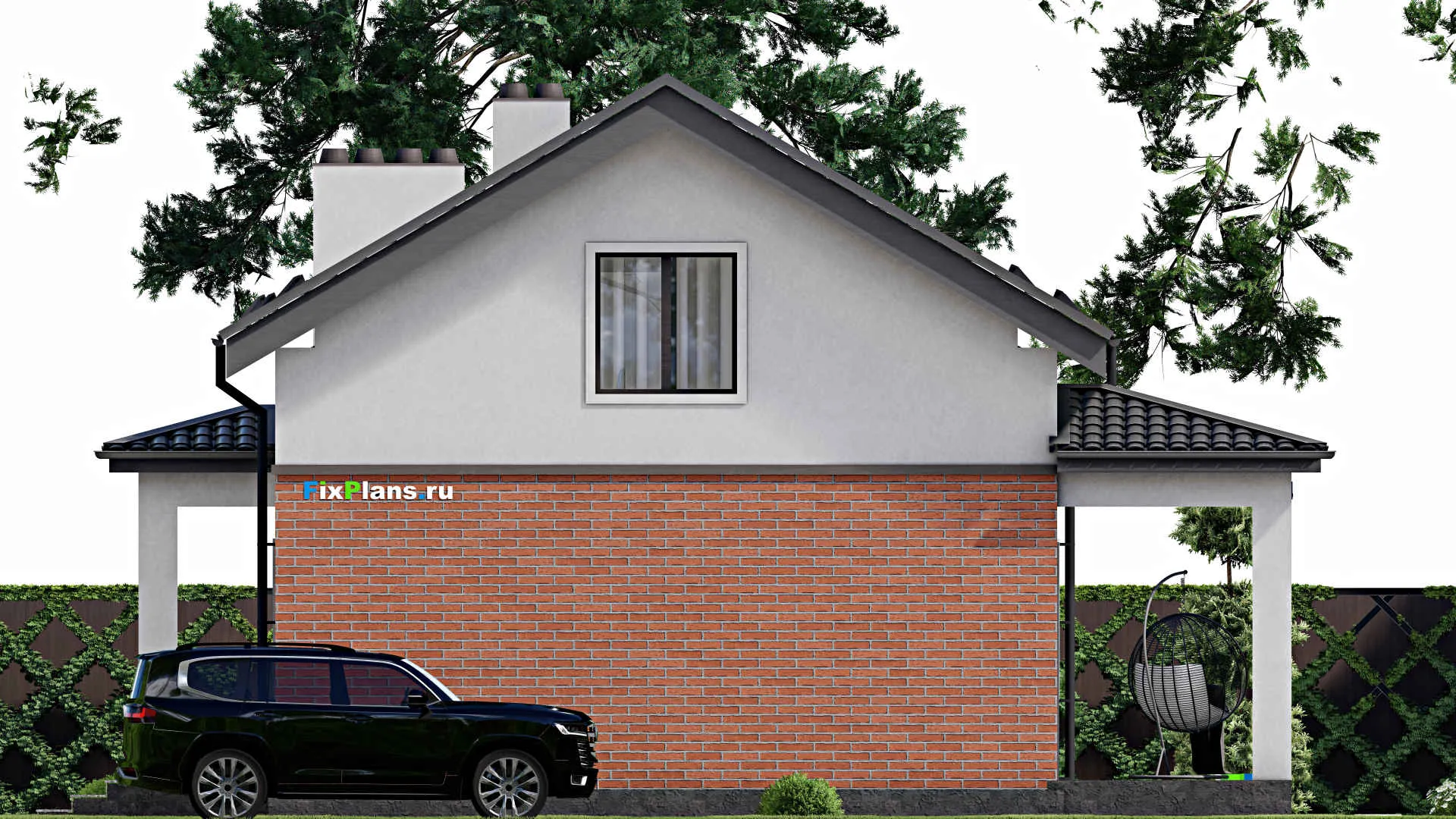 F-3446 - Проект дома с мансардой 9 на 10, площадью 130 м² с террасой и 3 спальнями