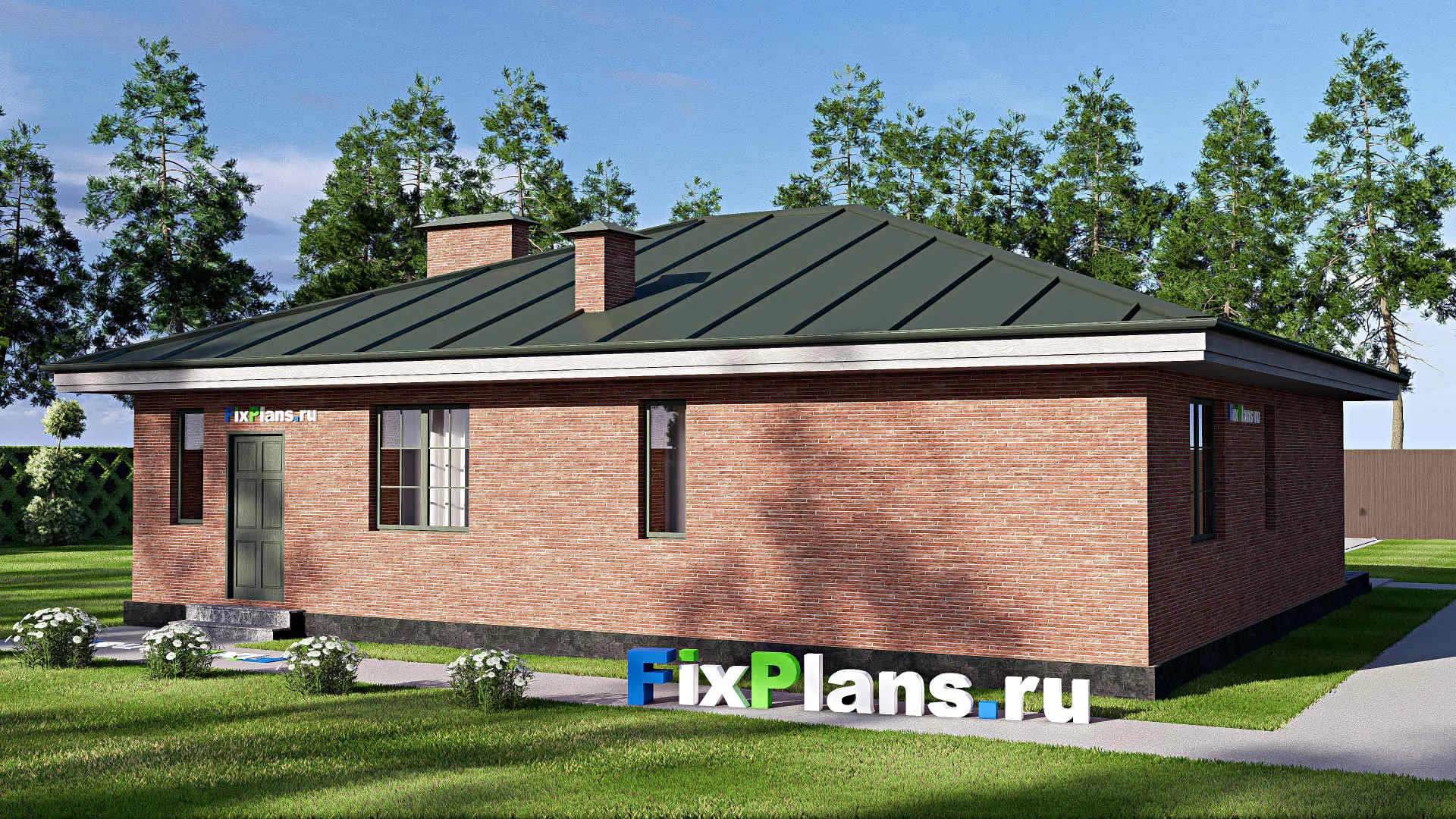 F-18260 - Проект одноэтажного дома 14 на 15, площадью 150 м² с террасой и 3 спальнями