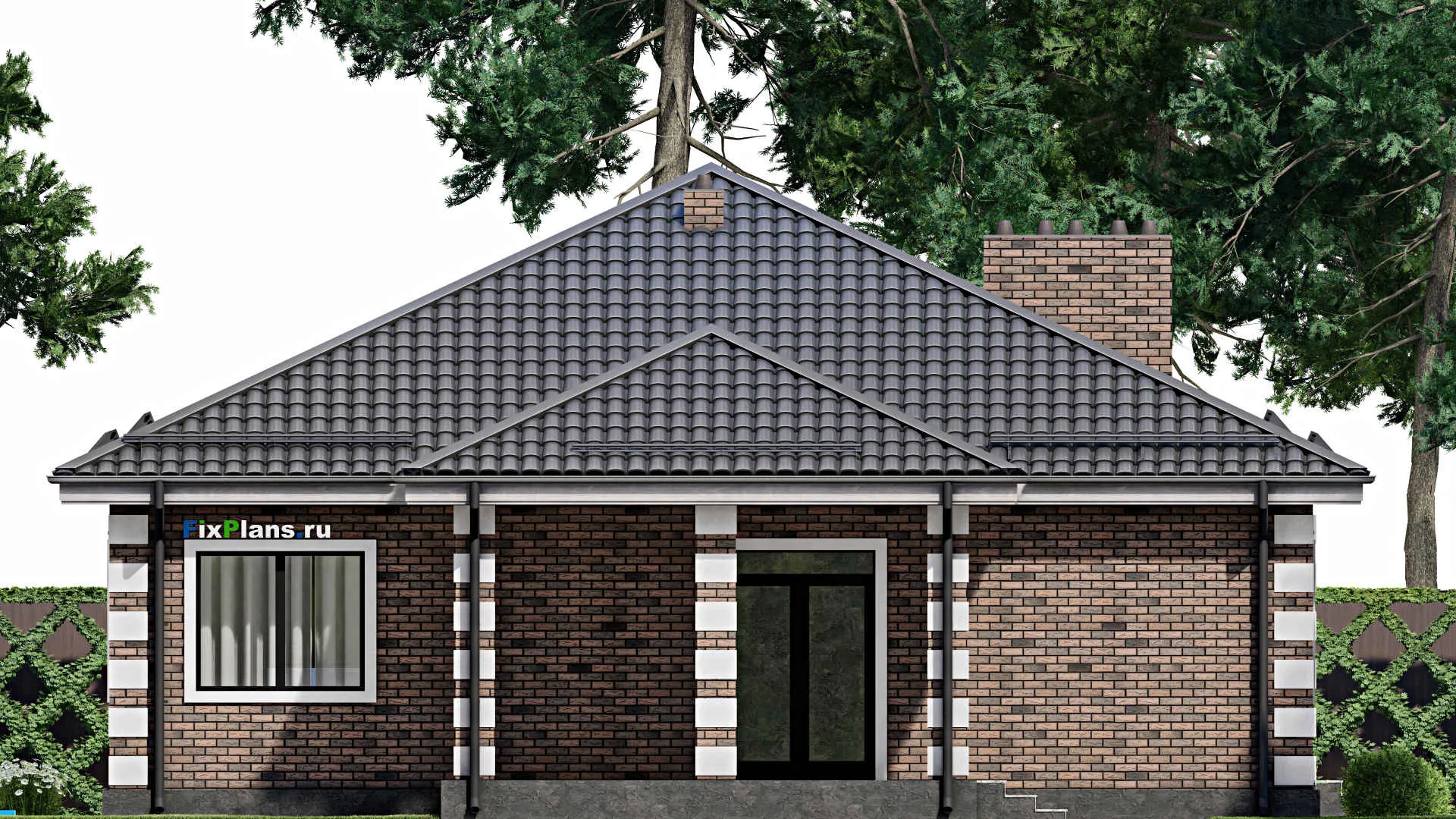 F-4328 - План одноэтажного дома 13 на 14, площадью 150 м² с террасой и 3 спальнями