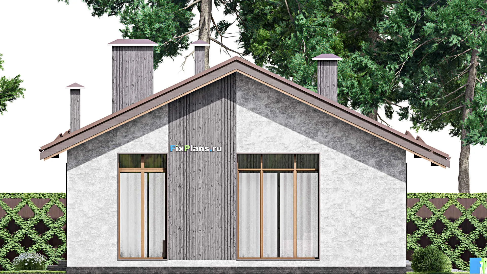 F-14030 - План одноэтажного дома 13 на 23, площадью 190 м² с баней, гаражом на 1 машину и 2 спальнями