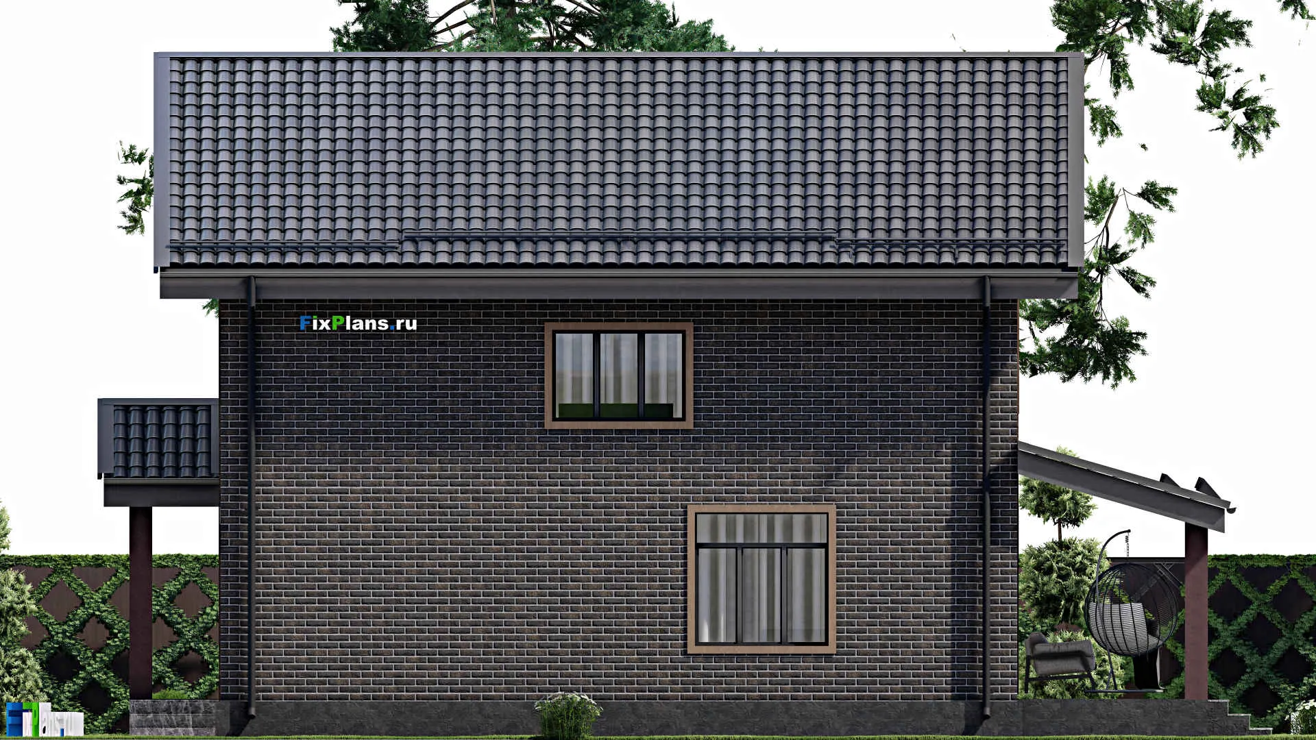 F-4238 - Проект дома с мансардой 11 на 11, площадью 180 м² с террасой и 6 спальнями