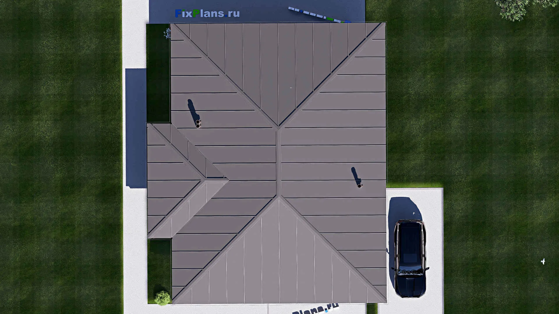 F-19736 - План одноэтажного дома 13 на 16, площадью 140 м² с террасой и 3 спальнями