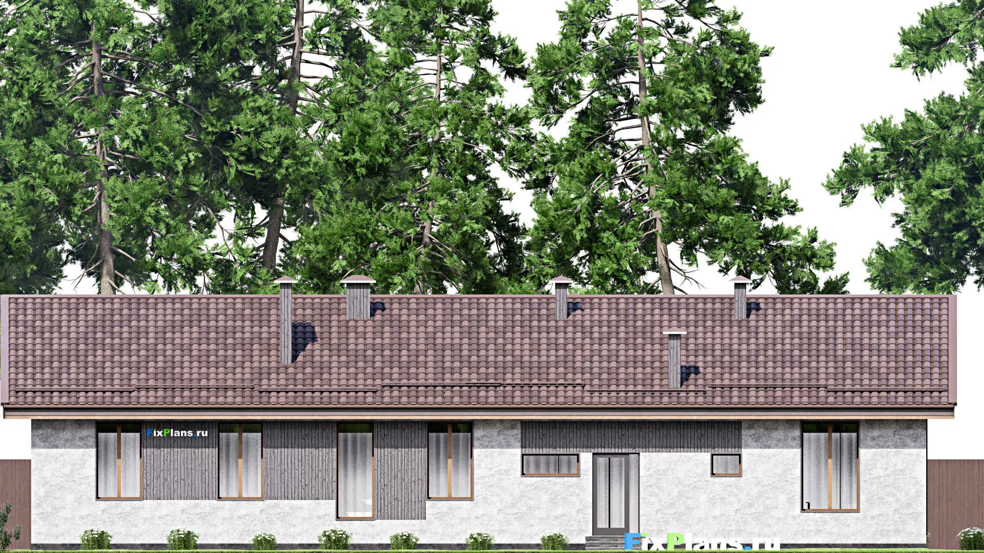 F-14030 - План одноэтажного дома 13 на 23, площадью 190 м² с баней, гаражом на 1 машину и 2 спальнями