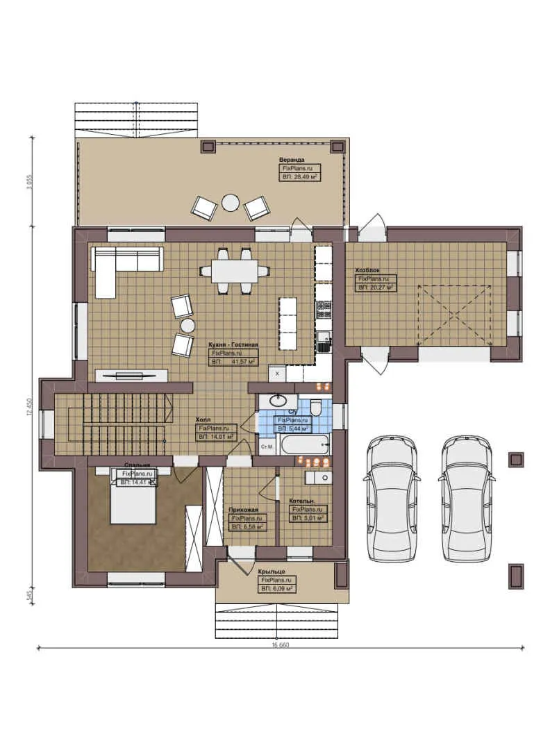 F-0584 - Планы двухэтажного дома 13 на 17, площадью 230 м² с террасой и 5 спальнями