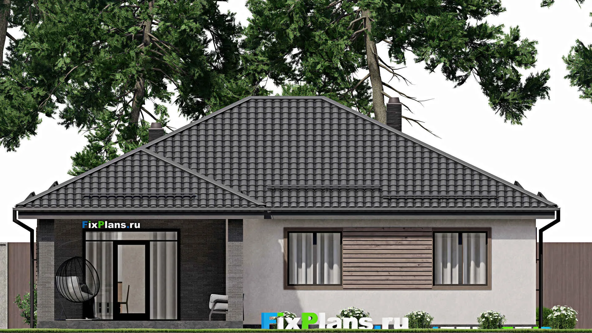 F-3095 - План одноэтажного дома 12 на 14, площадью 140 м² с террасой и 3 спальнями