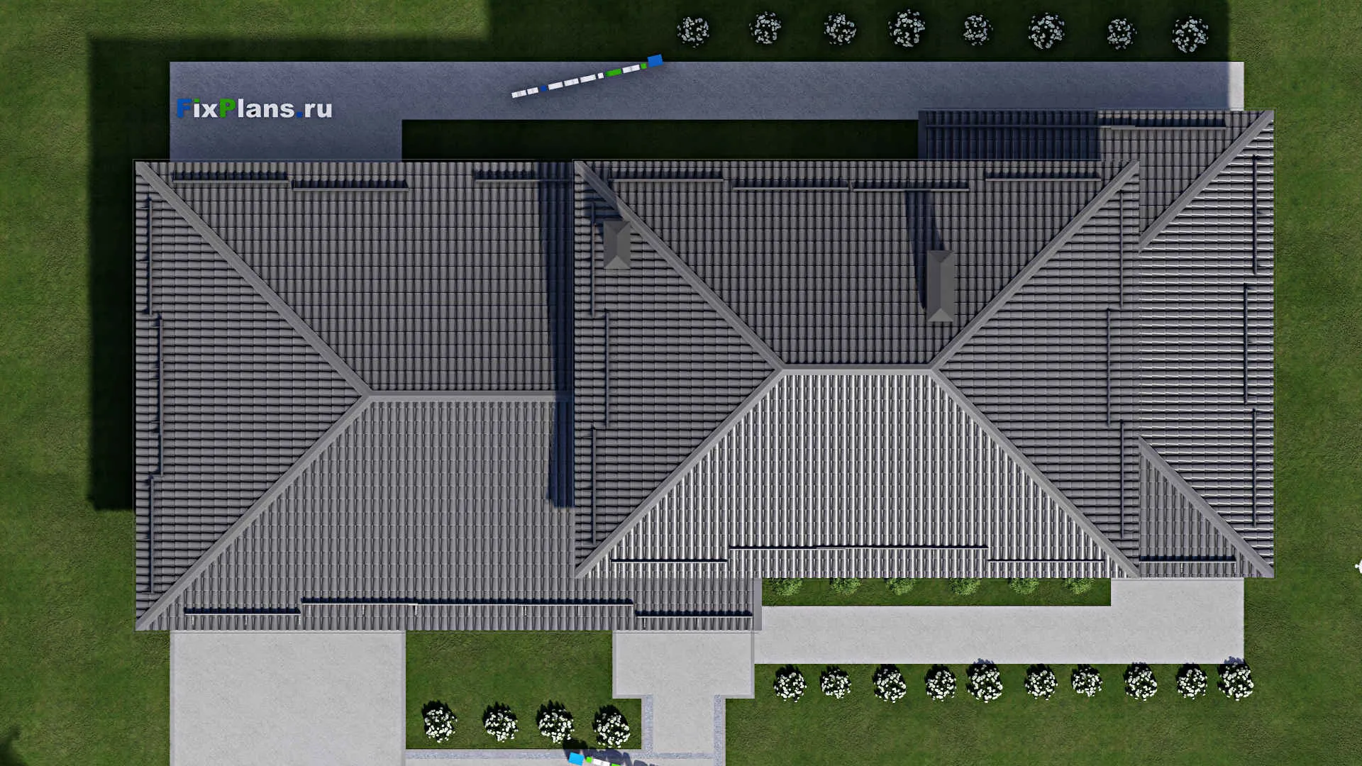 F-10079 - Планы двухэтажного дома 12 на 28, площадью 270 м² с террасой, баней, гаражом на 1 машину и 5 спальнями