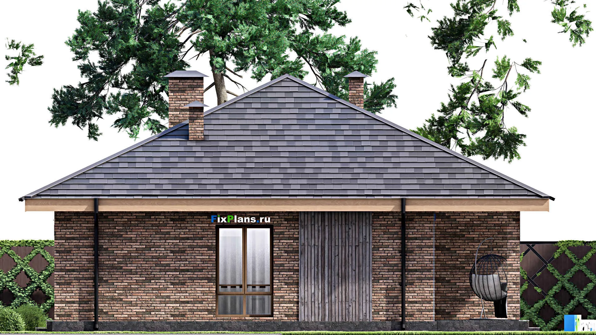 F-14624 - План одноэтажного дома 13 на 13, площадью 130 м² с террасой и 3 спальнями