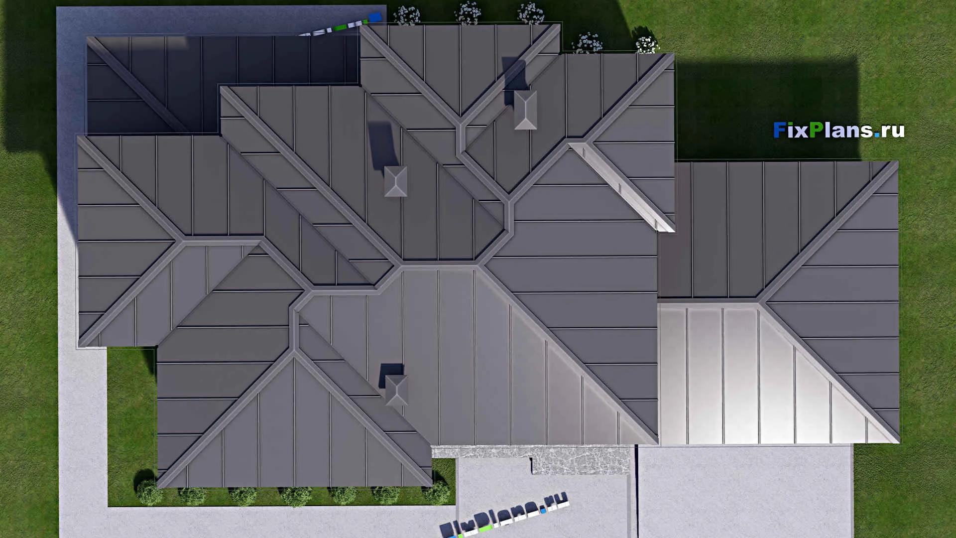 F-16991 - Планы двухэтажного дома 13 на 24, площадью 300 м² с террасой, гаражом на 2 машины и 3 спальнями