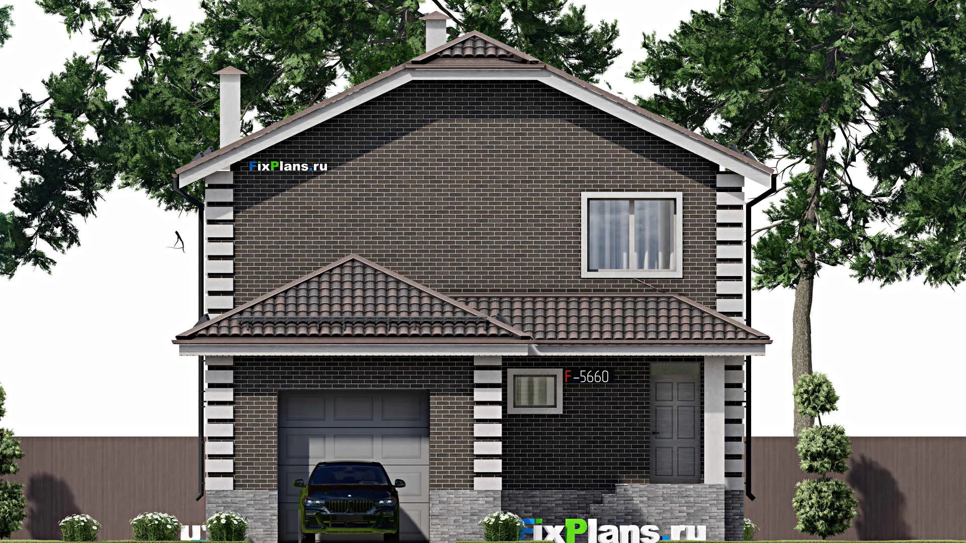 F-5660 - Проект двухэтажного дома 11 на 16, площадью 200 м² с гаражом на 1 машину и 4 спальнями