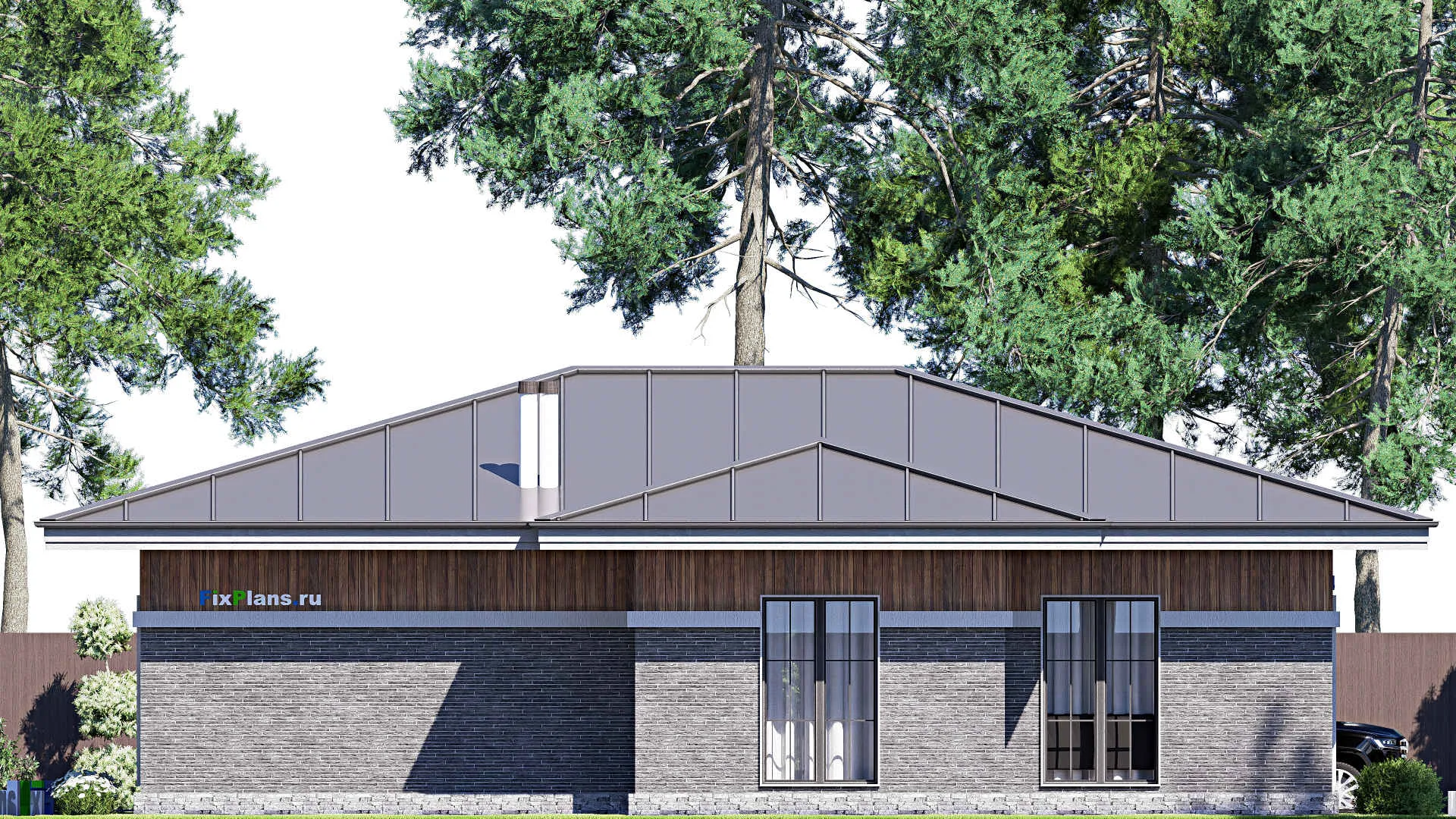 F-19736 - План одноэтажного дома 13 на 16, площадью 140 м² с террасой и 3 спальнями