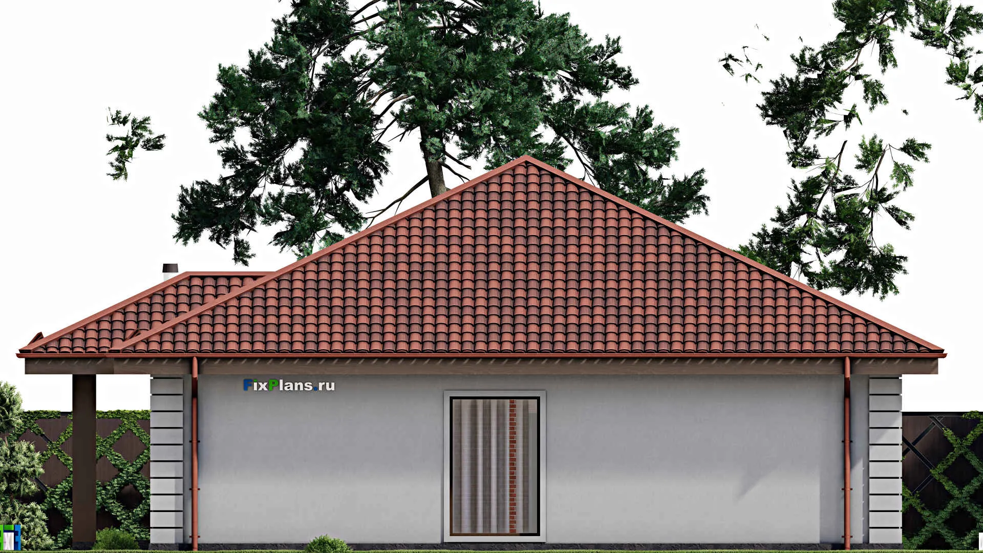 F-9746 - Проект одноэтажного дома 14 на 15, площадью 150 м² с террасой и 3 спальнями