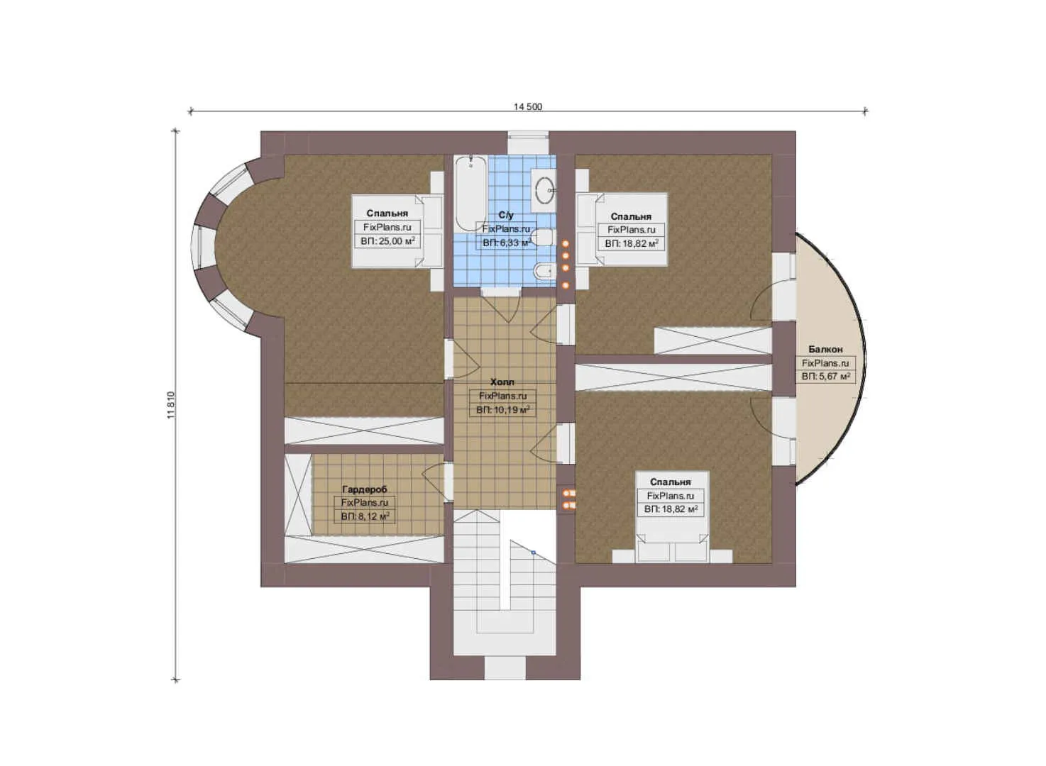 F-13553 - Планы дома с мансардой 12 на 15, площадью 200 м² с балконом и 4 спальнями