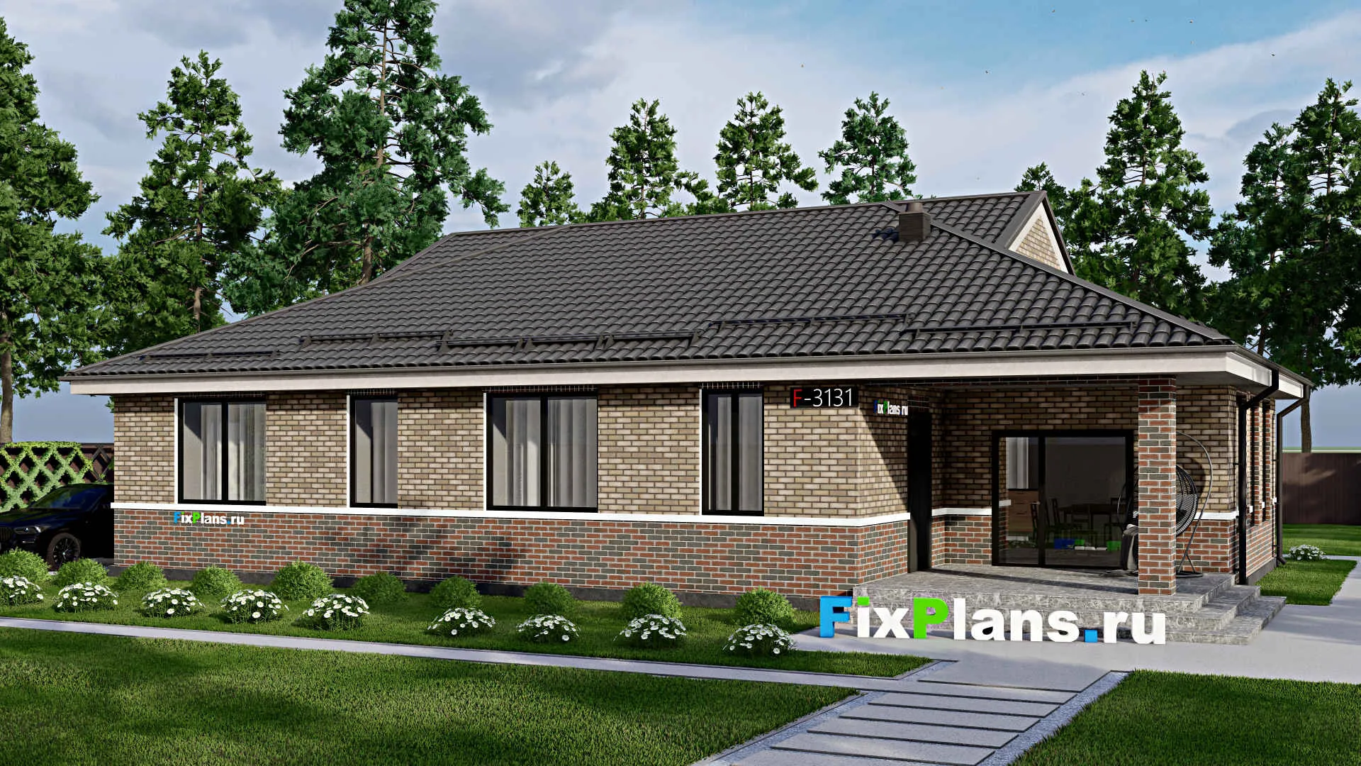F-3131 - Проект одноэтажного дома 12 на 18, площадью 170 м² с 3 спальнями