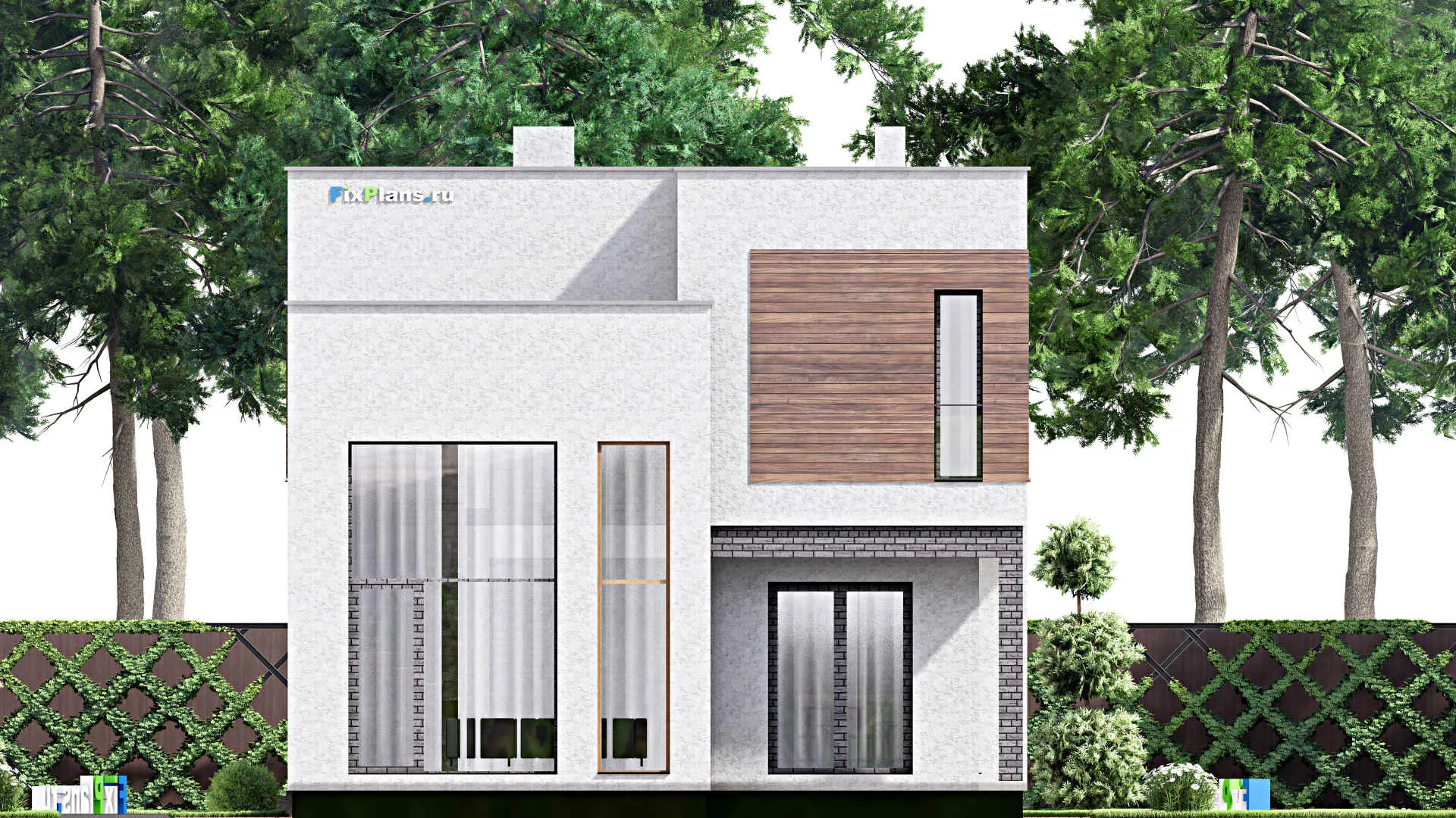 F-16046 - Проект двухэтажного дома 11 на 24, площадью 280 м² с террасой, балконом, гаражом на 2 машины и 3 спальнями