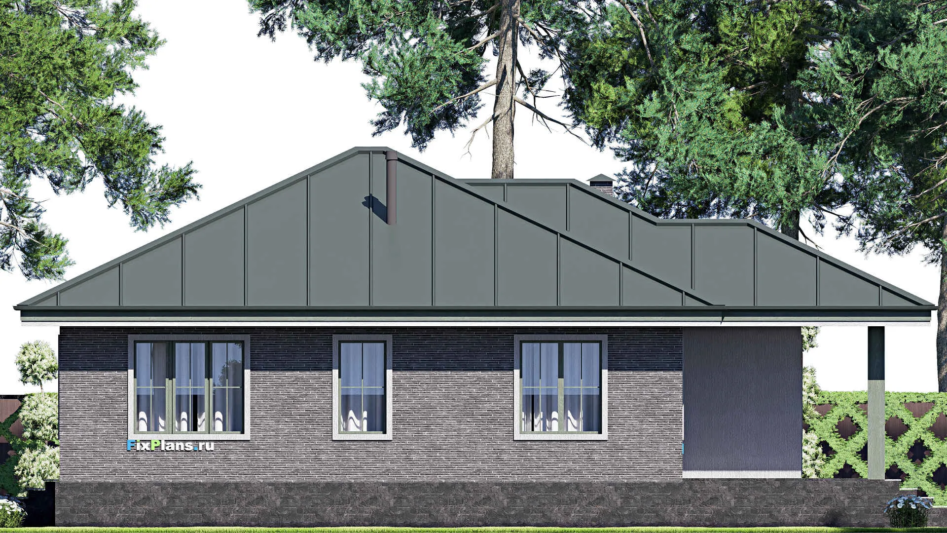 F-20771 - План одноэтажного дома 13 на 15, площадью 120 м² с террасой и 3 спальнями