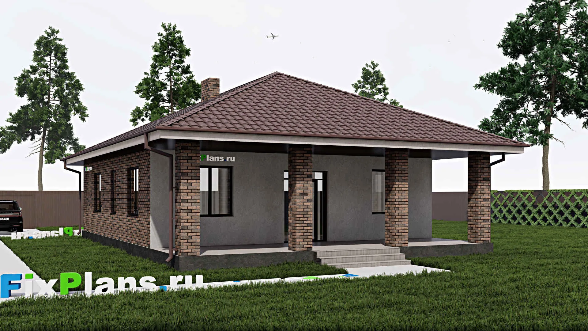 F-0422 - Проект одноэтажного дома 11 на 12, площадью 130 м² с террасой и 2 спальнями